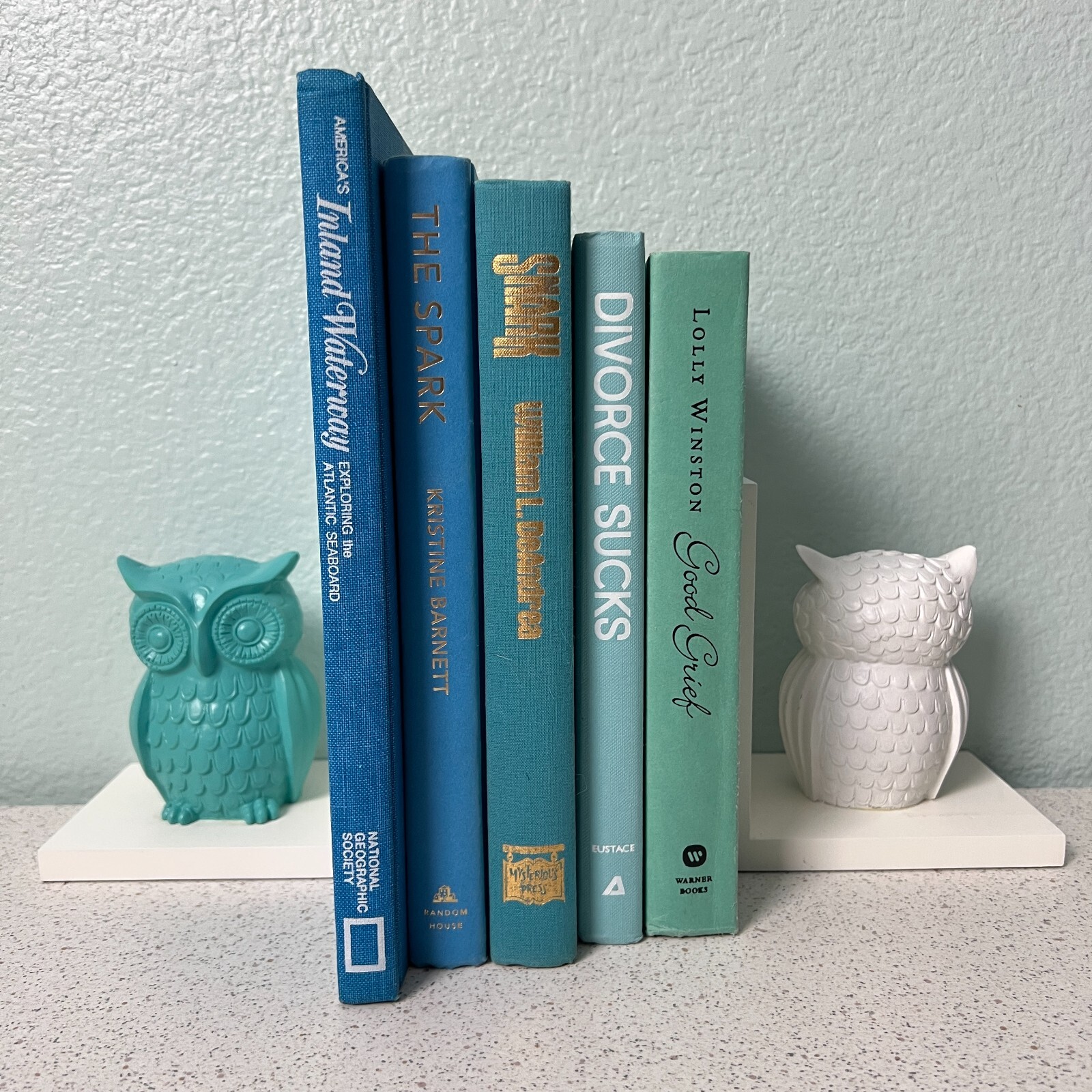 Lot of 5 Blue Aqua Shades Hardback Books Staging Decor Crafts Props Display