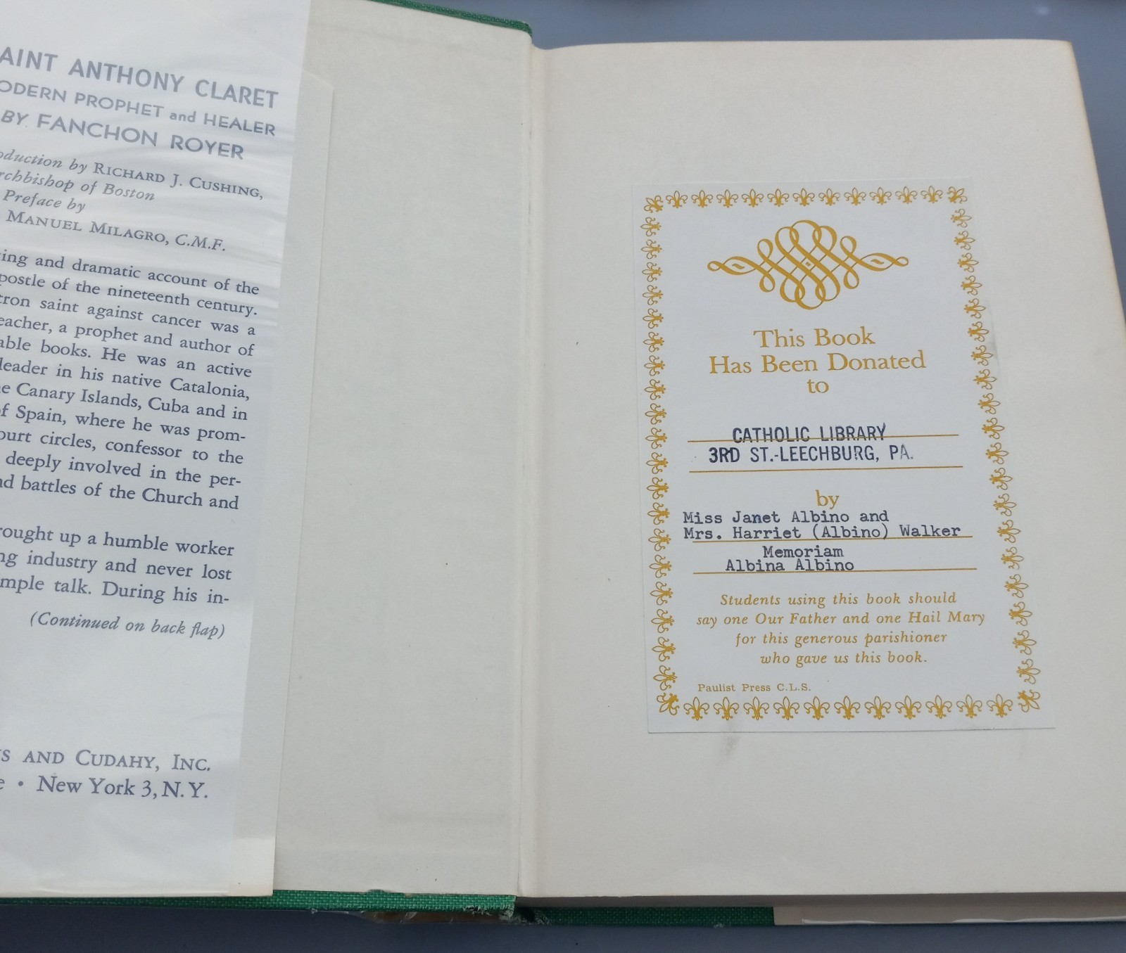 Saint Anthony Claret – Fanchon Royer 1st Printing 1957 HC Farrar Straus Cudahy