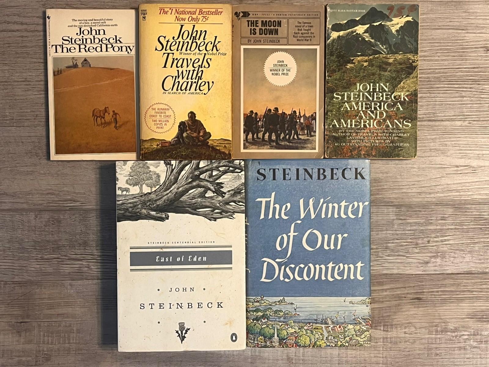 John Steinbeck Vtg Book Lot America Red Pony Travels Moon Winter Discontent Eden