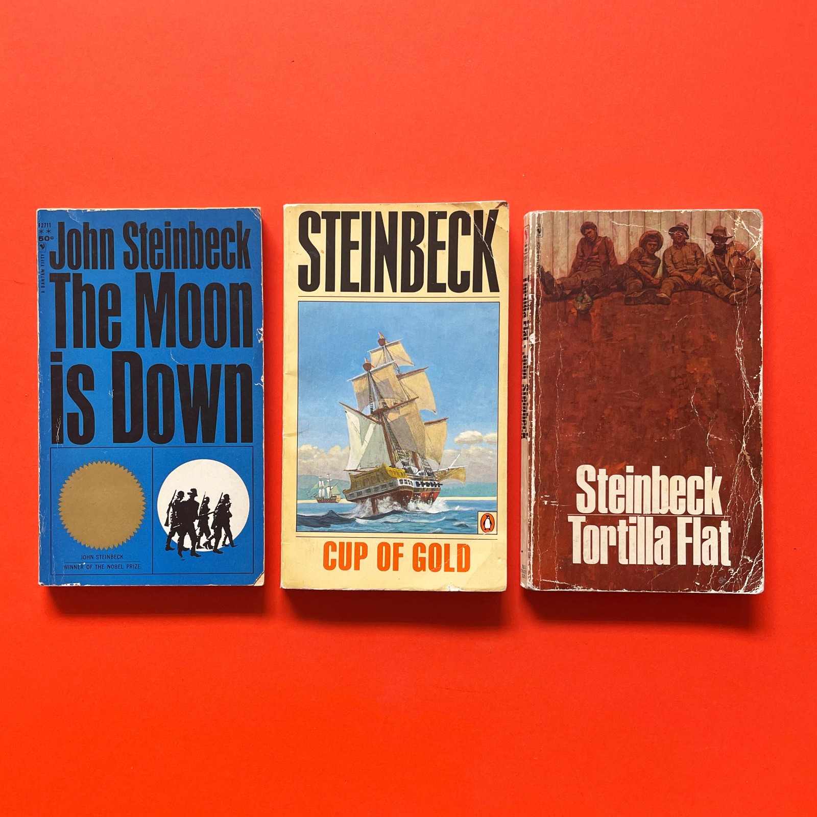 3 John Steinbeck Books • The Moon Is Down • Cup Of Gold • Tortilla Flat • VTG PB