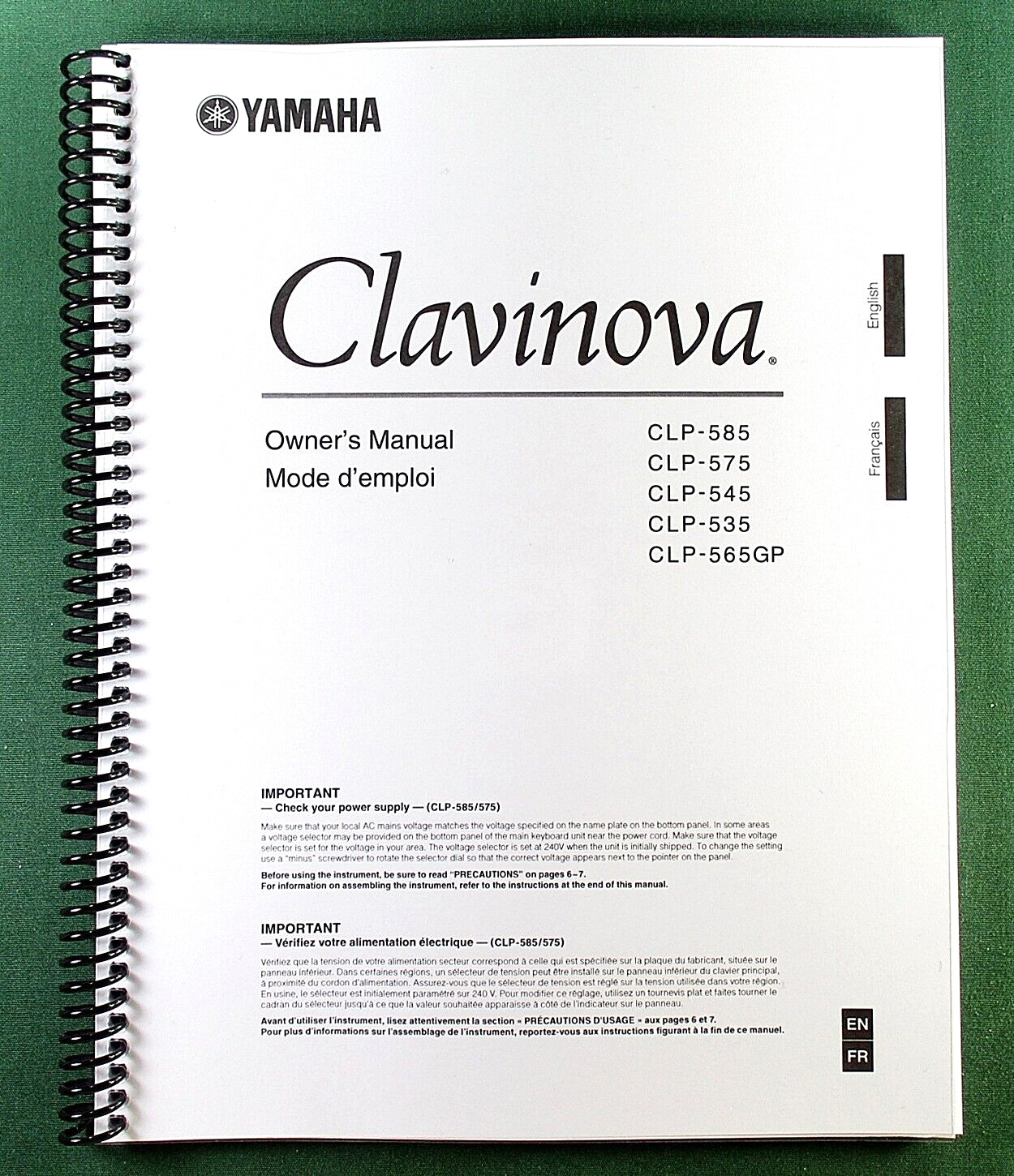 Yamaha CLP-585 575 545 535 565 Instruction Manual: 126 Pages & Protective Covers