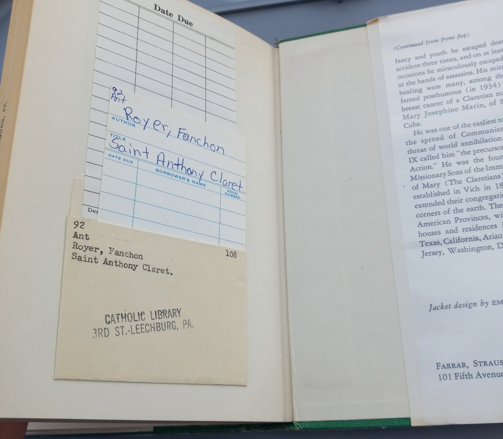 Saint Anthony Claret – Fanchon Royer 1st Printing 1957 HC Farrar Straus Cudahy