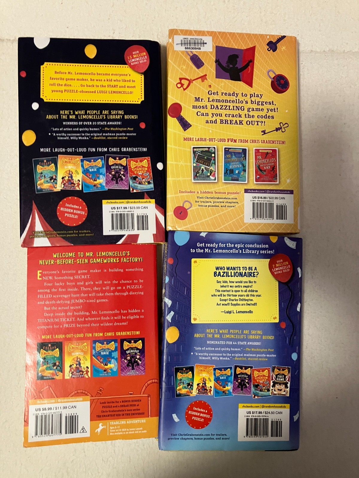 Mr. Lemoncello’s Library lot of 4 by Chris Grabenstein