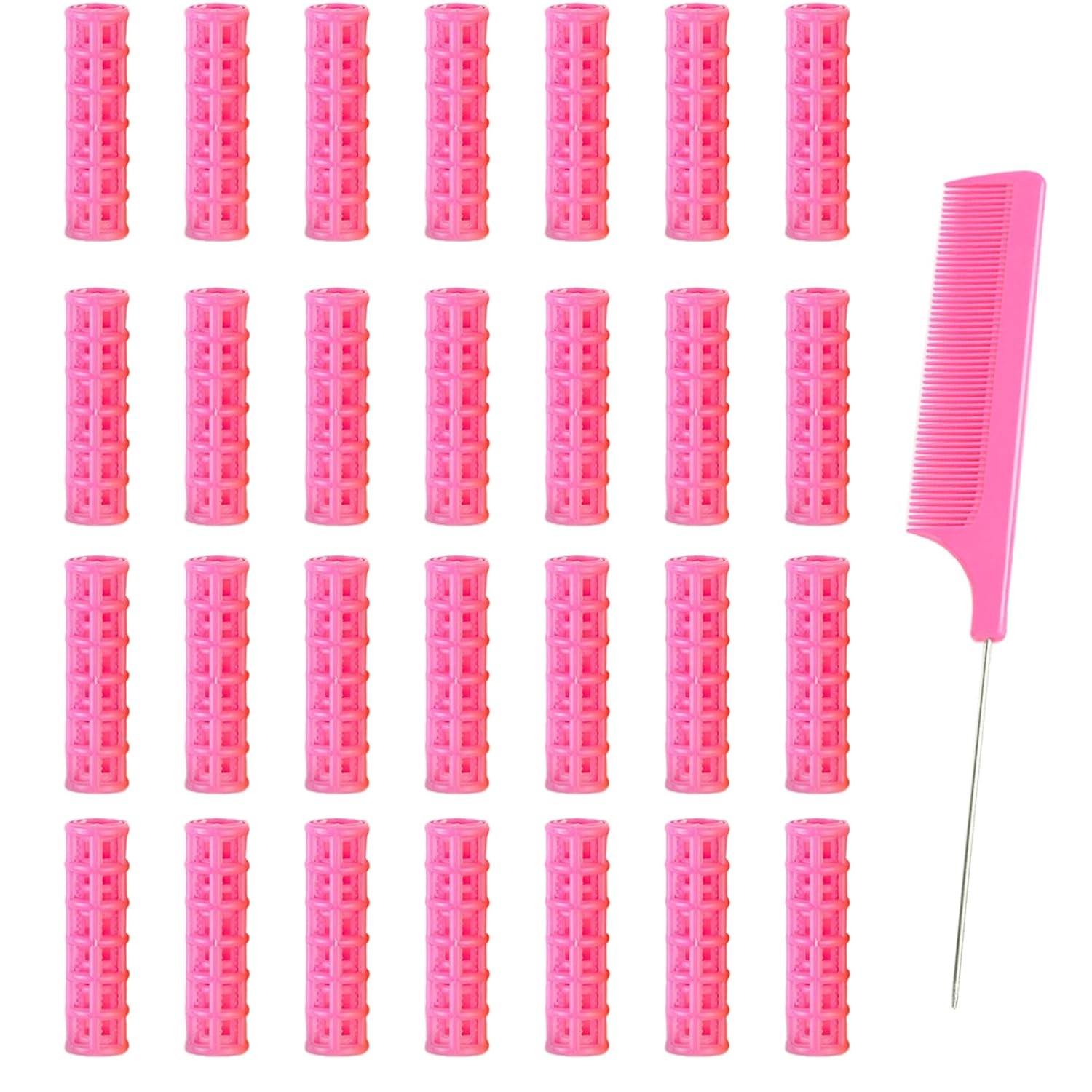 28PCS Self Grip Small Hair Rollers Set, 0.6in Plastic No Heat Small, Pink
