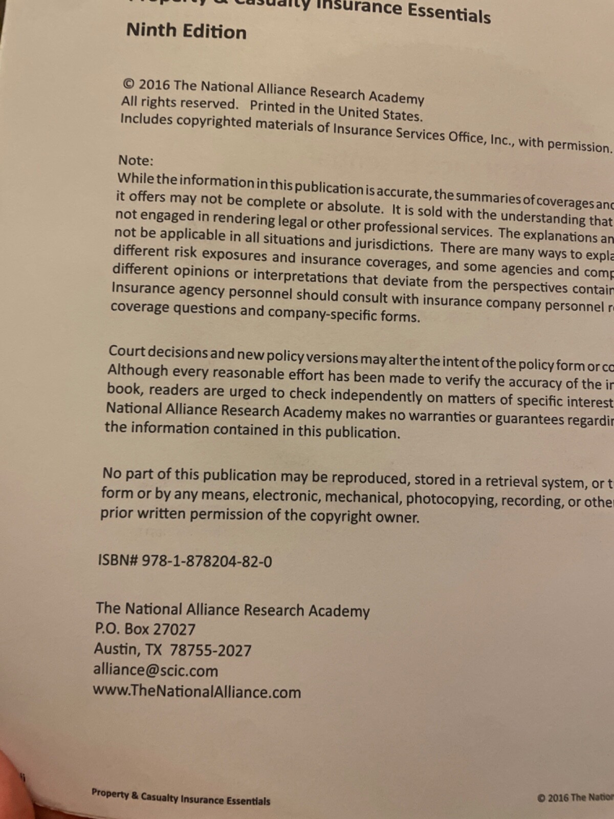 The National Alliance Research Academy-Property & Casualty Insurance Essentials