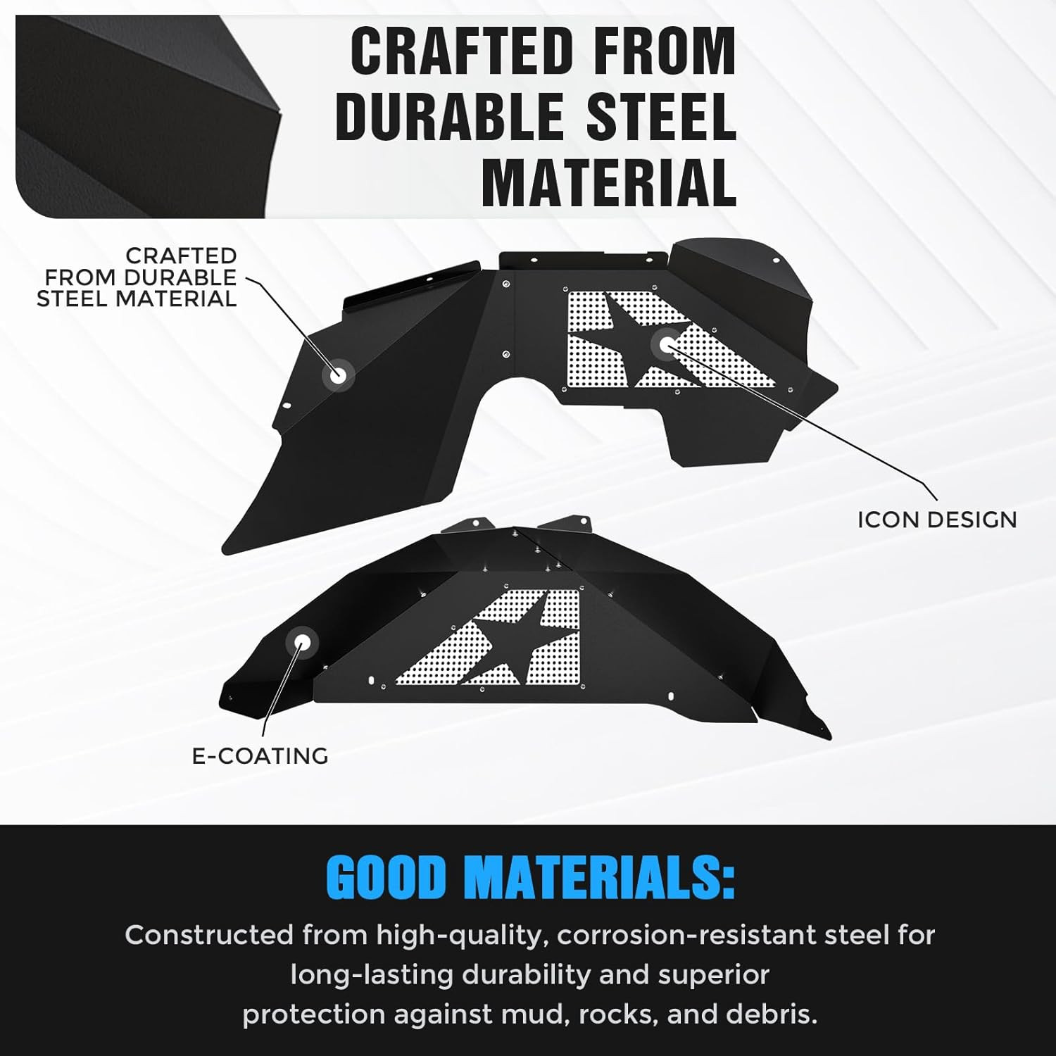 Front & Rear Inner Fender Liners Compatible with 2007-2018 Jeep Wrangler JK & JK