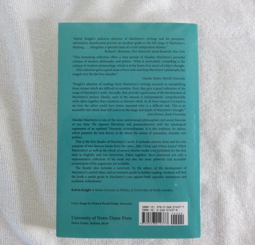 THE MACINTYRE READER by Alasdair C. Macintyre Edited by Kelvin Knight PB 1998