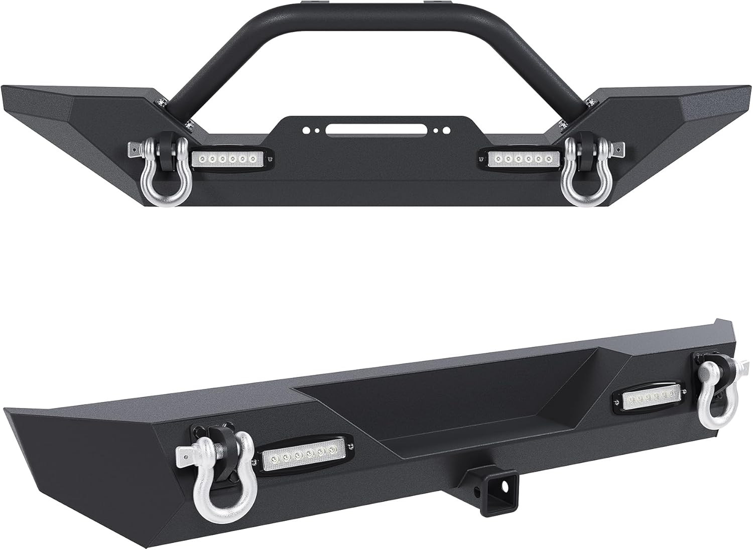 Front & Rear Bumper Compatible with 1986-2006 Jeep Wrangler TJ YJ W/2 40W LED Li
