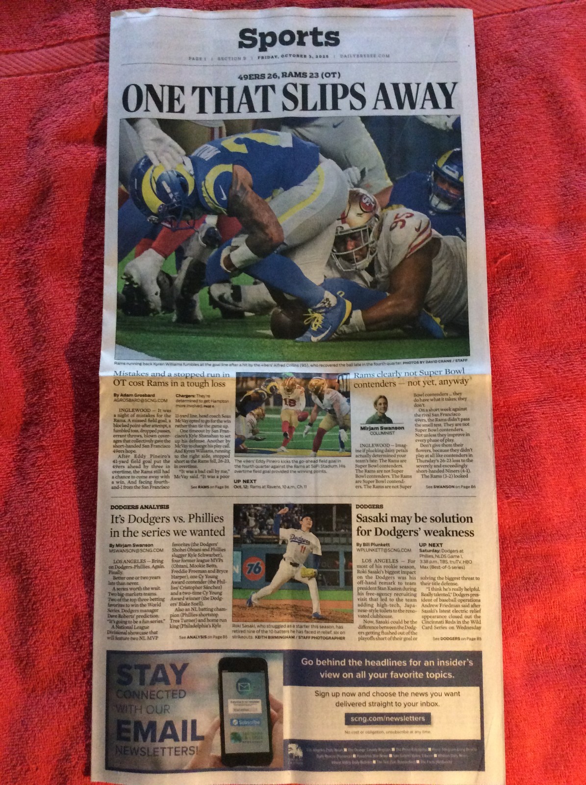 DAILY BREEZE SPORTS SECTION OCTOBER 3 2025 DODGERS ROKI SASAKI