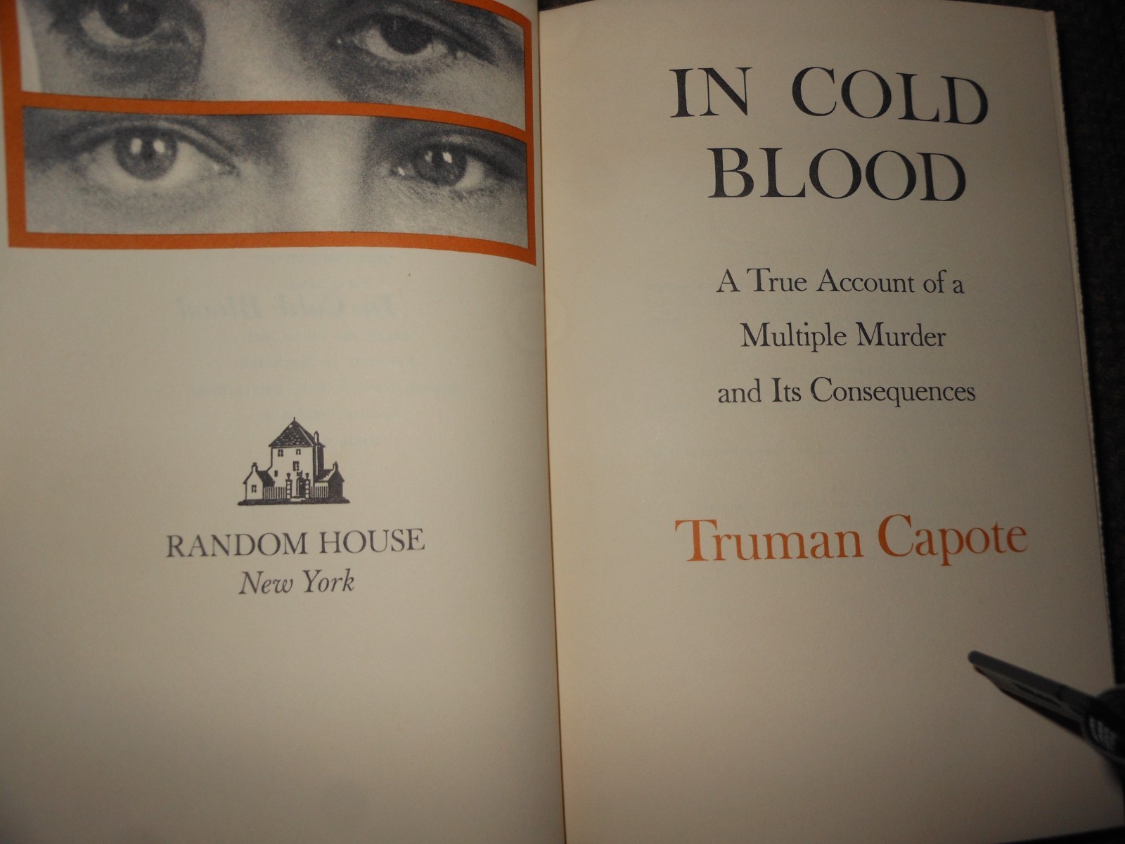 IN COLD BLOOD TRUMAN CAPOTE HCDJ FIRST BOOK MONTH CLUB EDITION WOLFF 1965 LINER