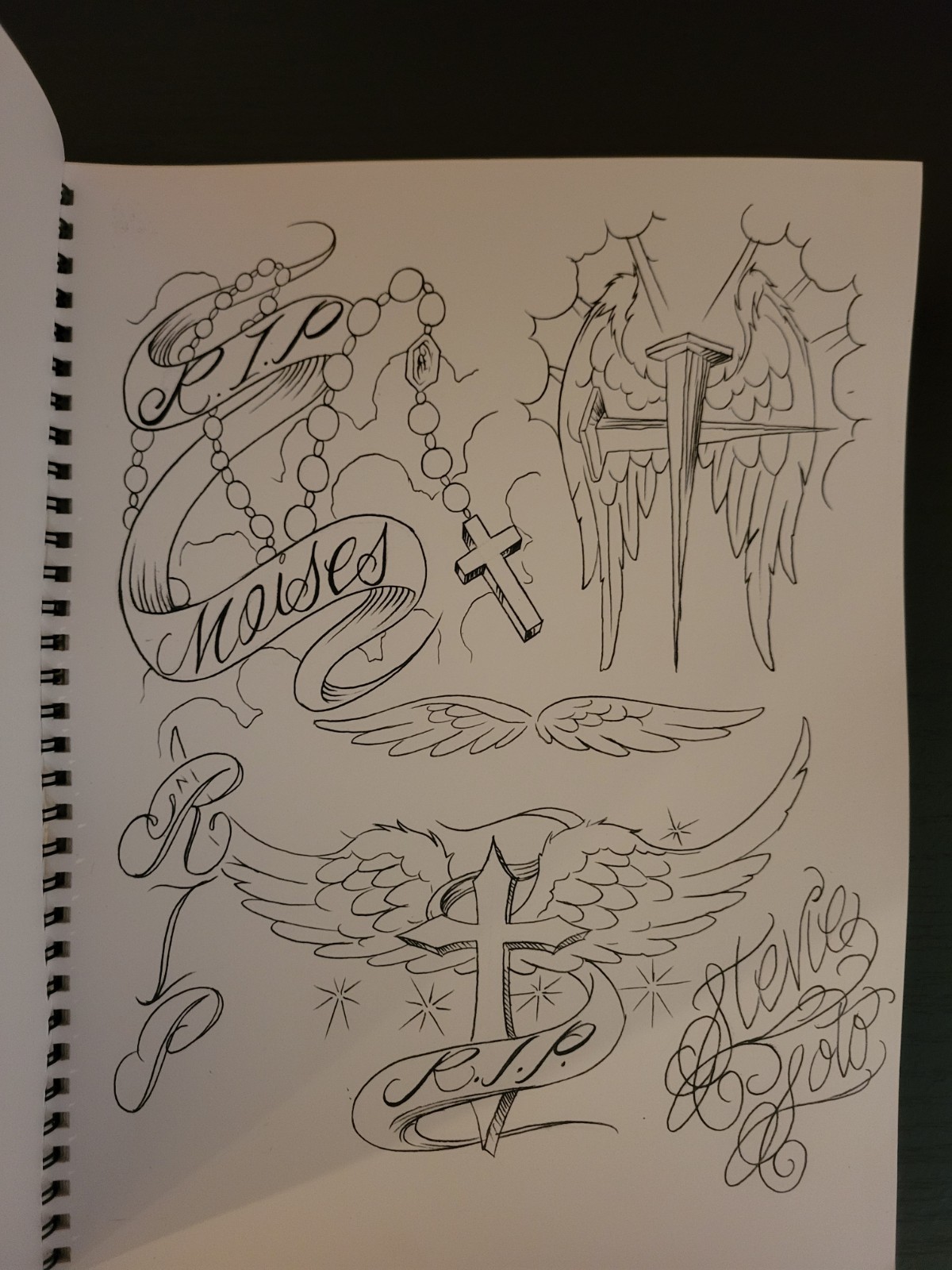 3 RELIGIOUS/MUERTOS SPIRAL BOUND TATTOO SKETCHBOOKS by: STEVE SOTO, 2008-9
