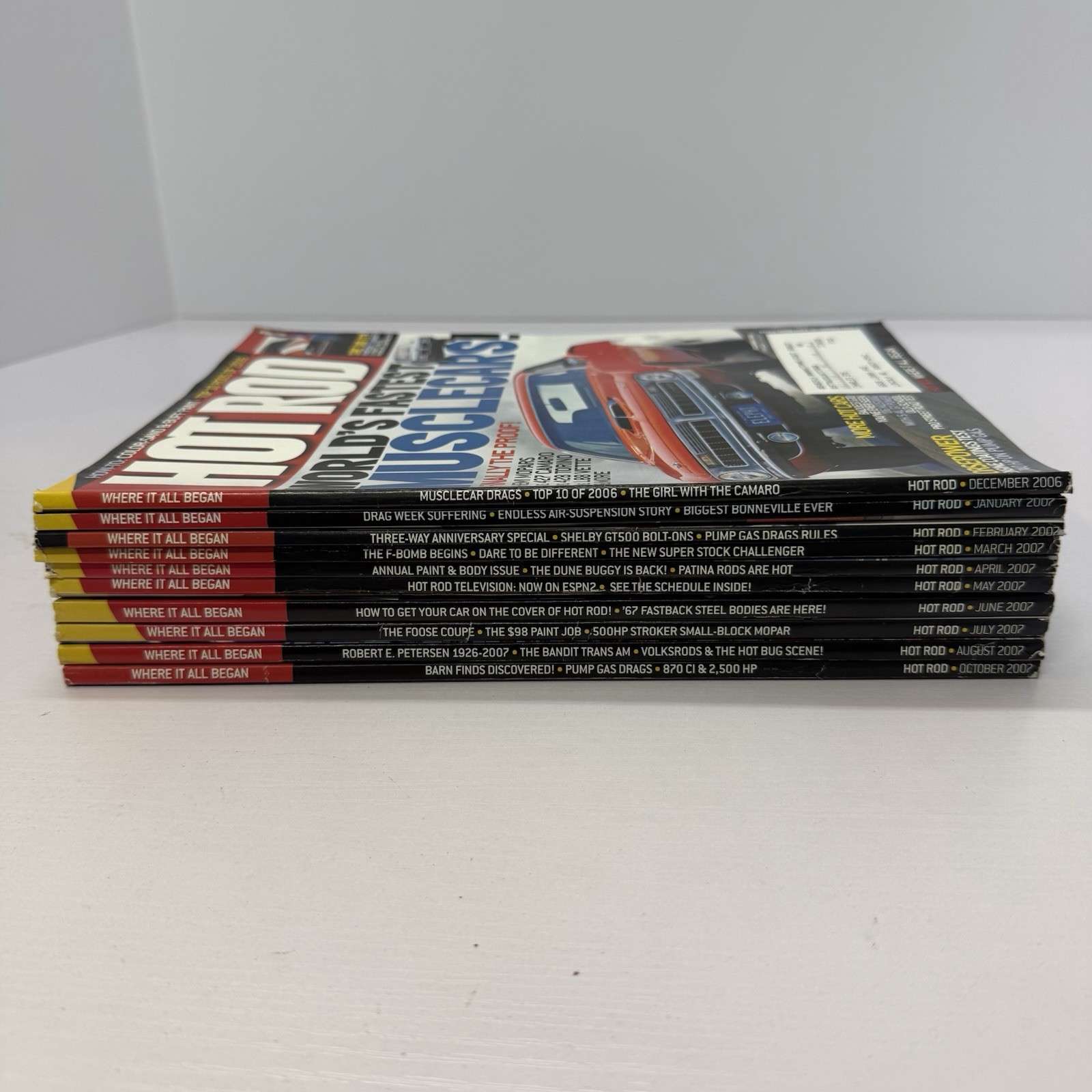 10 Hot Rod Magazine Lot Dec. 06-Aug 07 & Oct 07 + 2 Catalogs