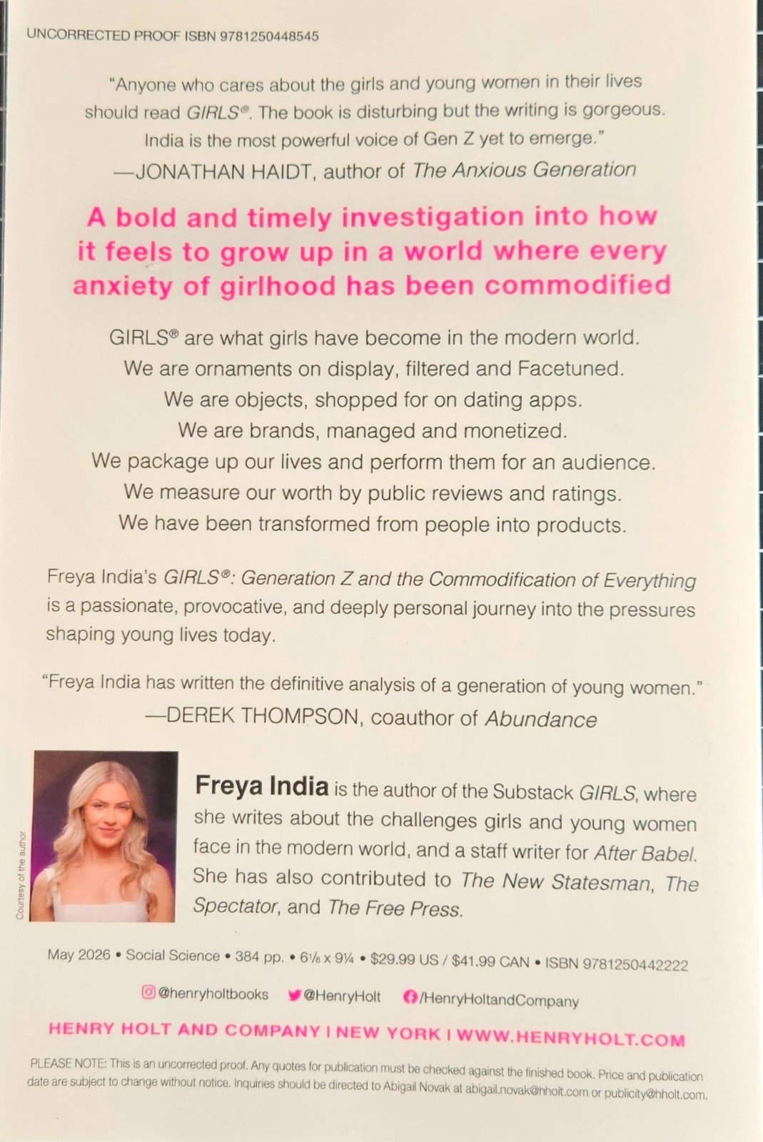 Girls® : Generation Z and the Commodification of Everything by Freya India ARC