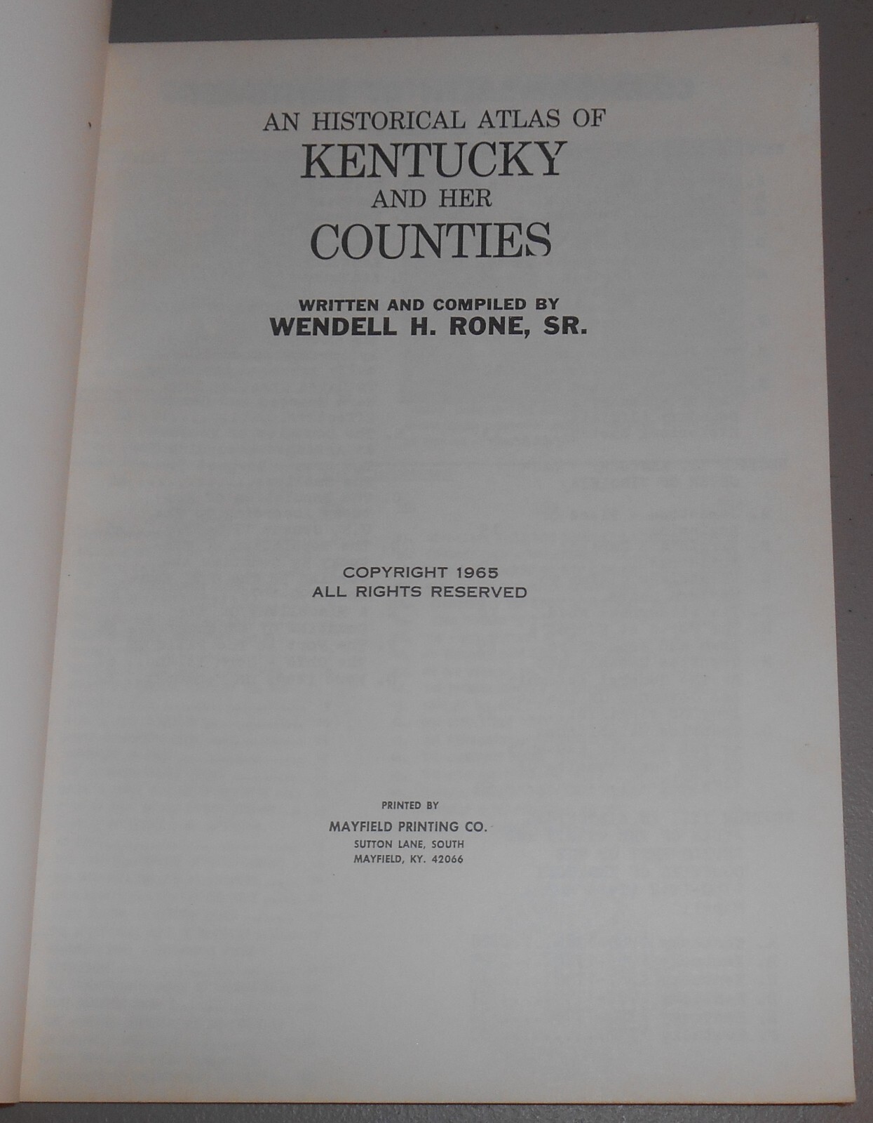 1965 AN HISTORICAL ATLAS OF KENTUCKY AND HER COUNTIES PAPERBACK 64 PAGES
