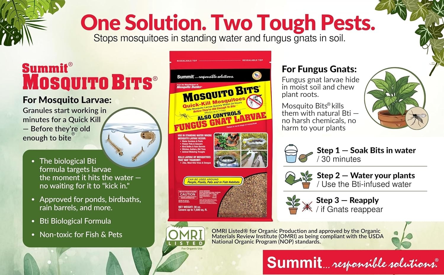 Summit 117-6 Mosquito Bits 30oz – Gránulos Mata Larvas de Mosquito Rápido
