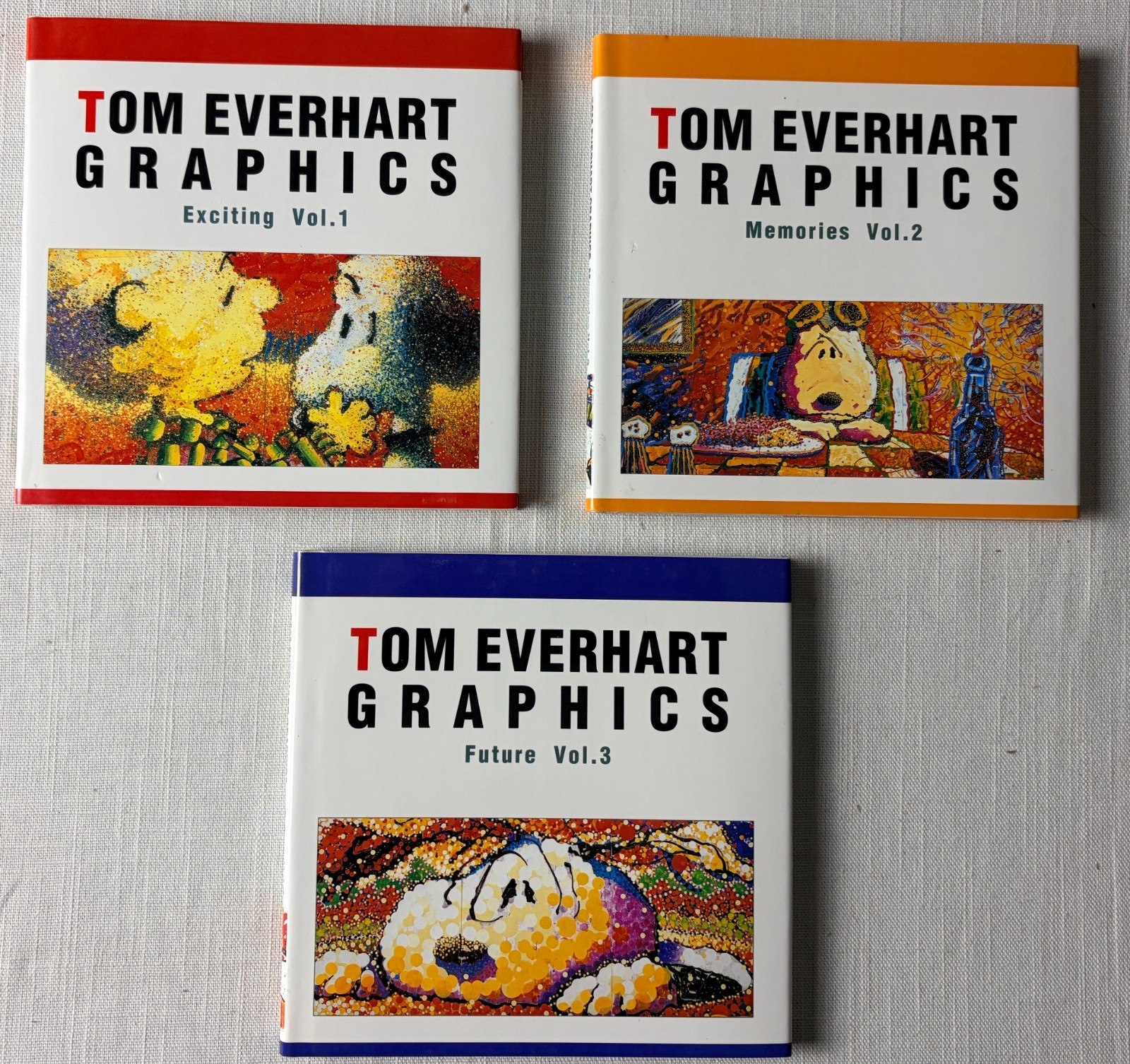 Tom Everhart Set of 3 Snoopy Graphics: Exciting, Memories, Future, Japan, HC/DJ