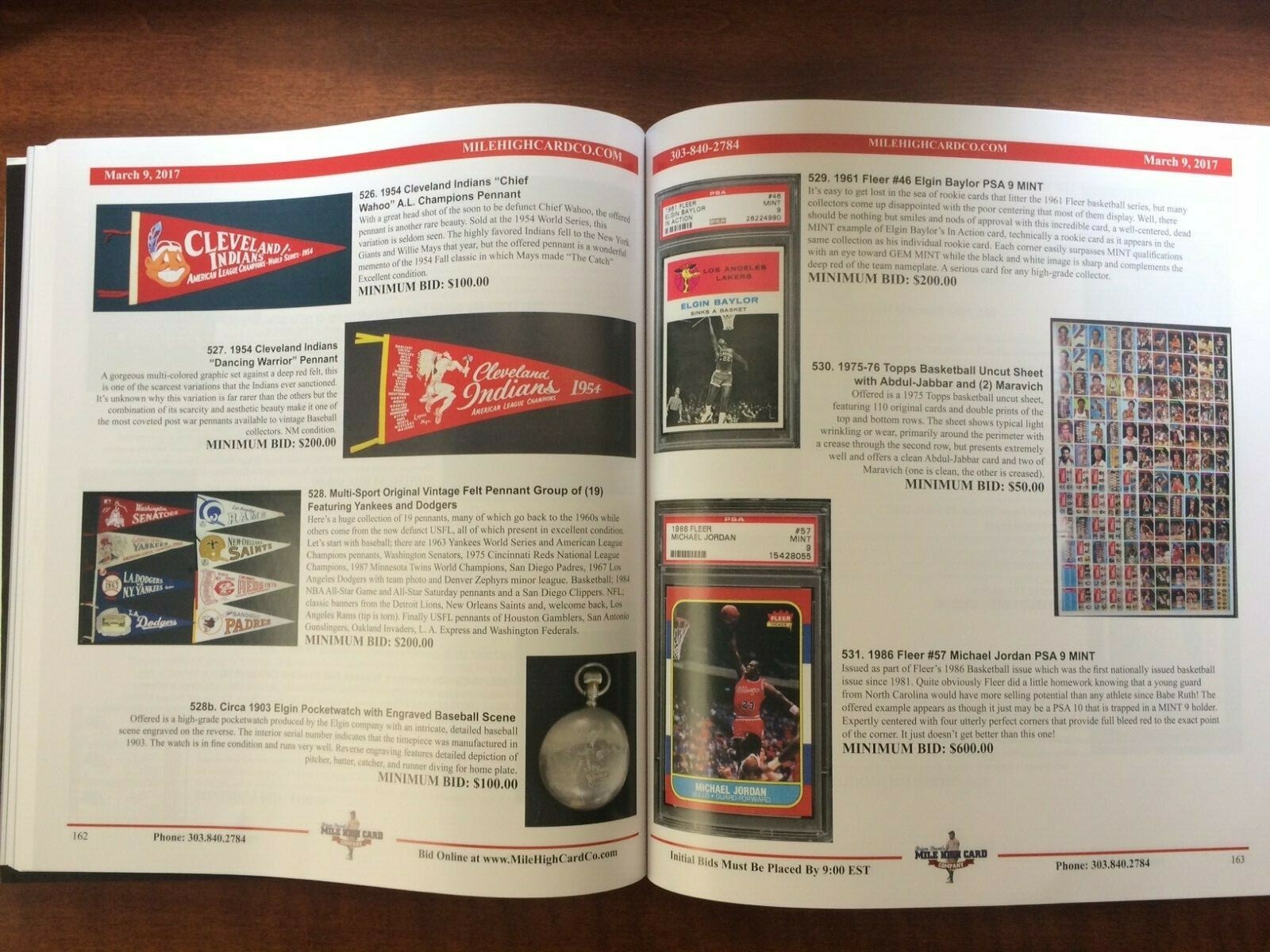 3/9/2017 Mile High Card Company Auction Catalog 200 pages Walter Johnson/Mantle