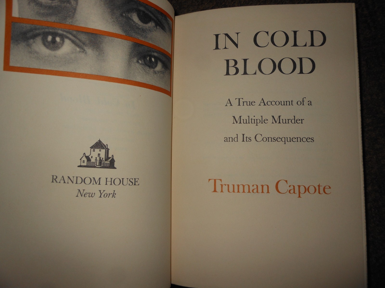IN COLD BLOOD TRUMAN CAPOTE HCDJ FIRST BOOK MONTH CLUB EDITION WOLFF 1965 LINER