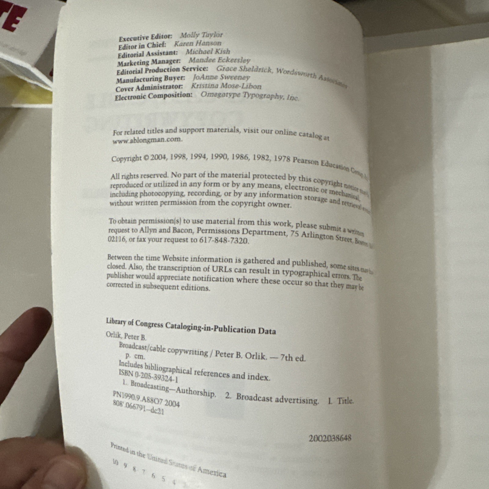 BROADCAST/CABLE COPYWRITING (7TH EDITION) By Peter B. Orlik Excellent Condition