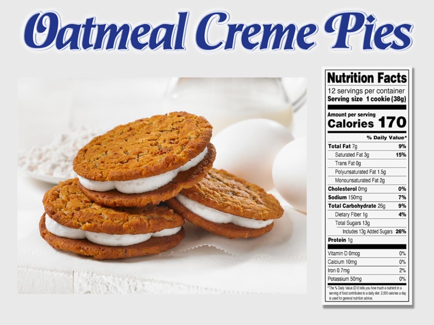 Wholesome Oatmeal Crème Pies – 12 Individually Wrapped Sandwich Cookies, 16.2 OZ