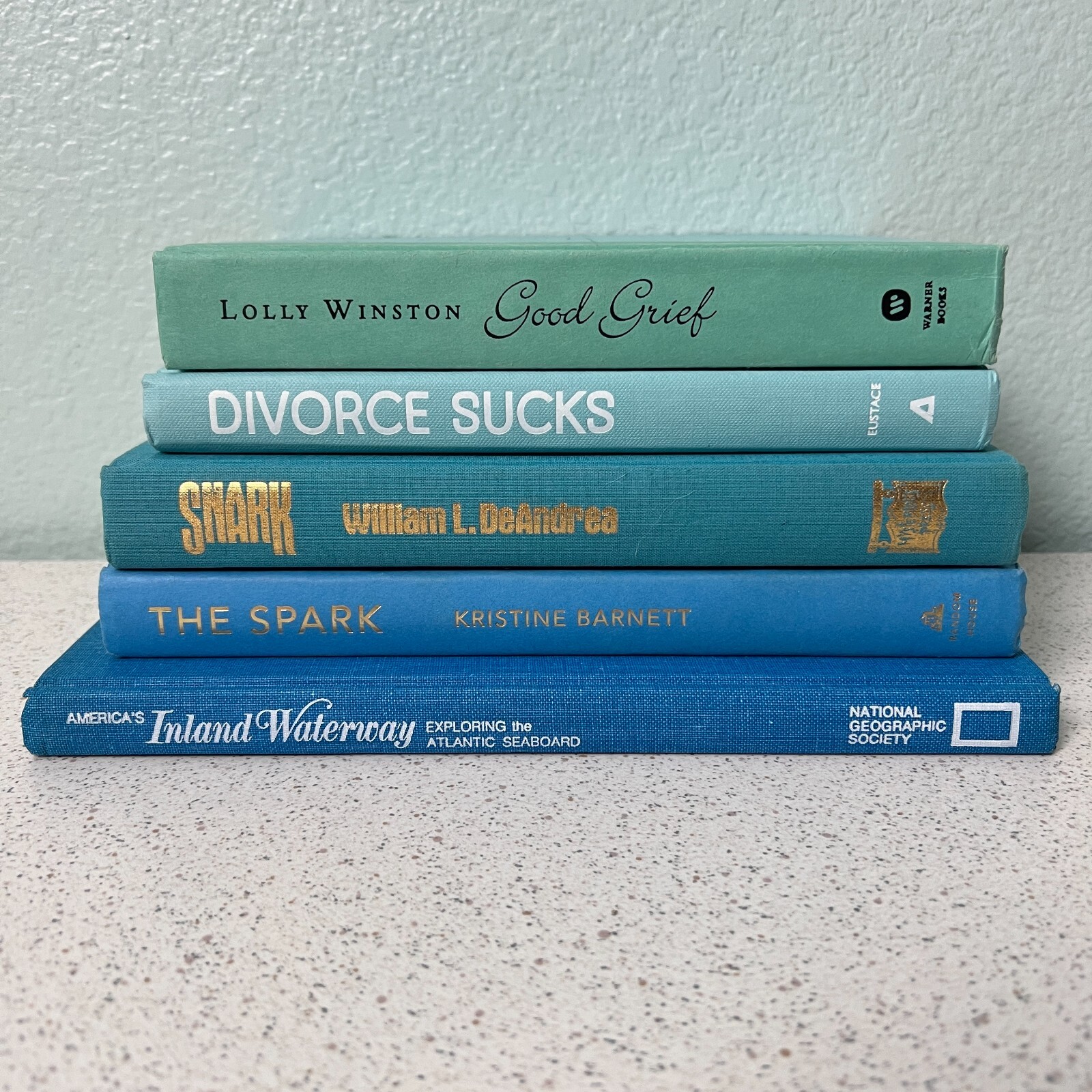 Lot of 5 Blue Aqua Shades Hardback Books Staging Decor Crafts Props Display