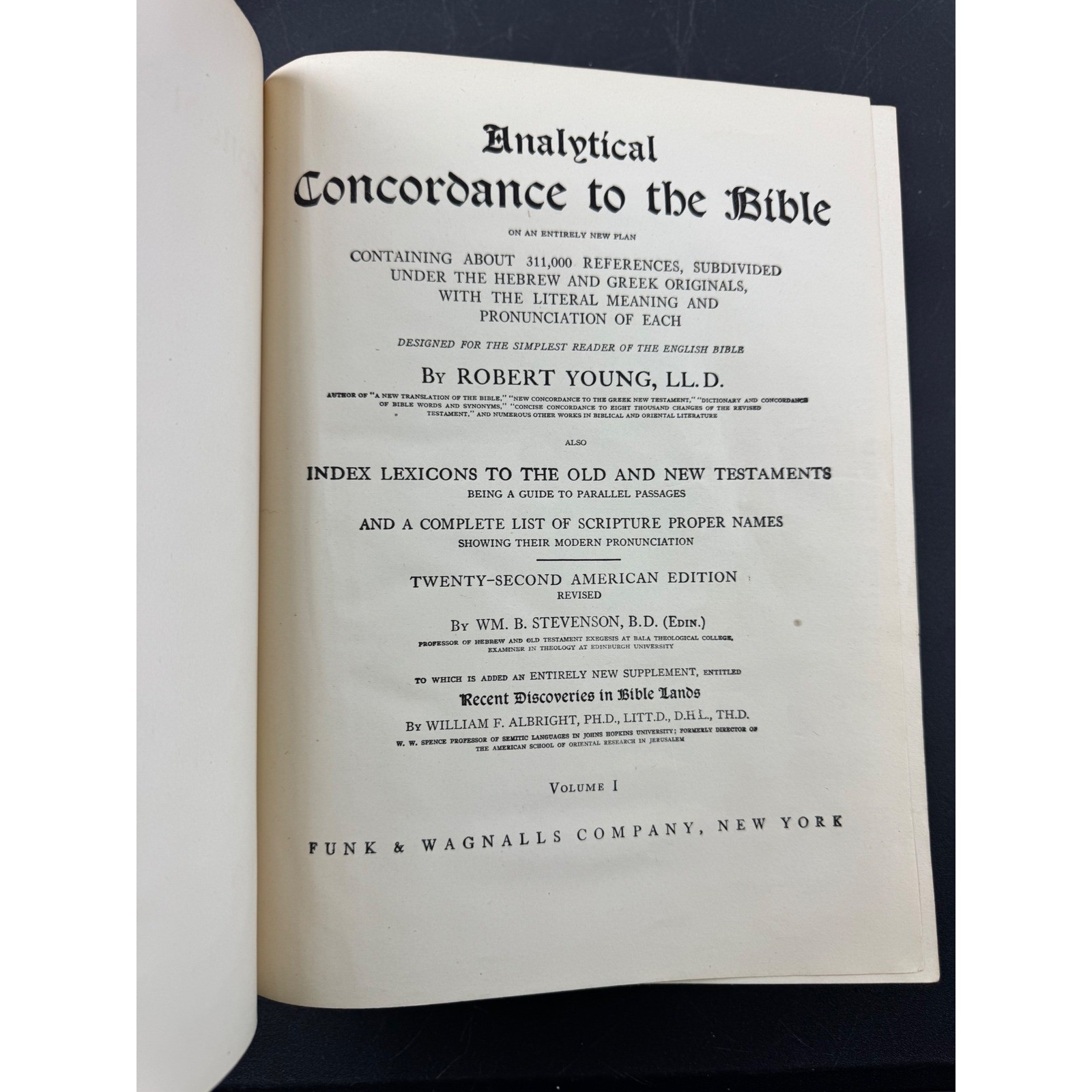 Youngs Analytical Concordance to the Bible 22nd Ed 1936 Funk & Wagnalls Vol 1