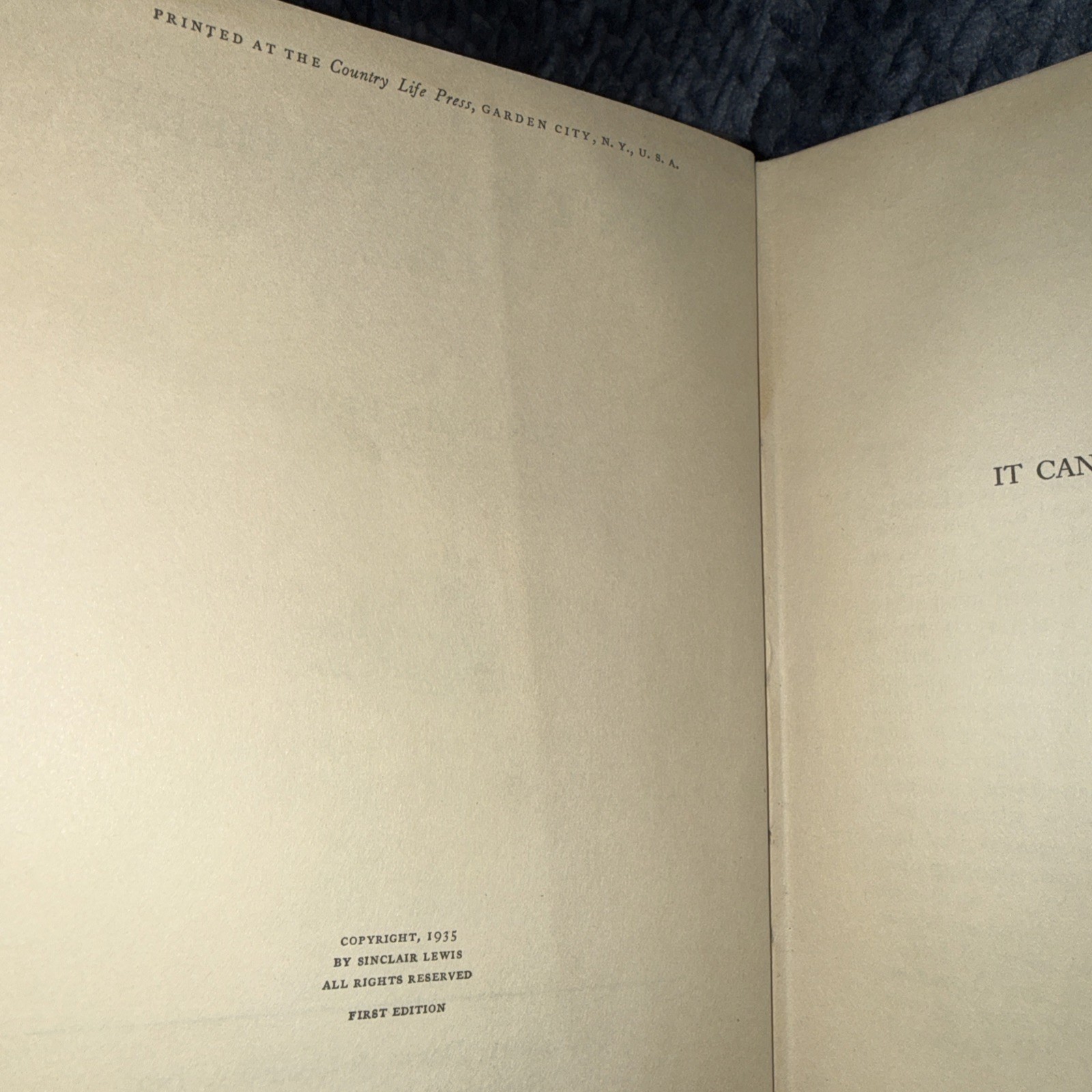Sinclair Lewis IT CAN’T HAPPEN HERE 1935 NY Cloth Hardcover 1st edition