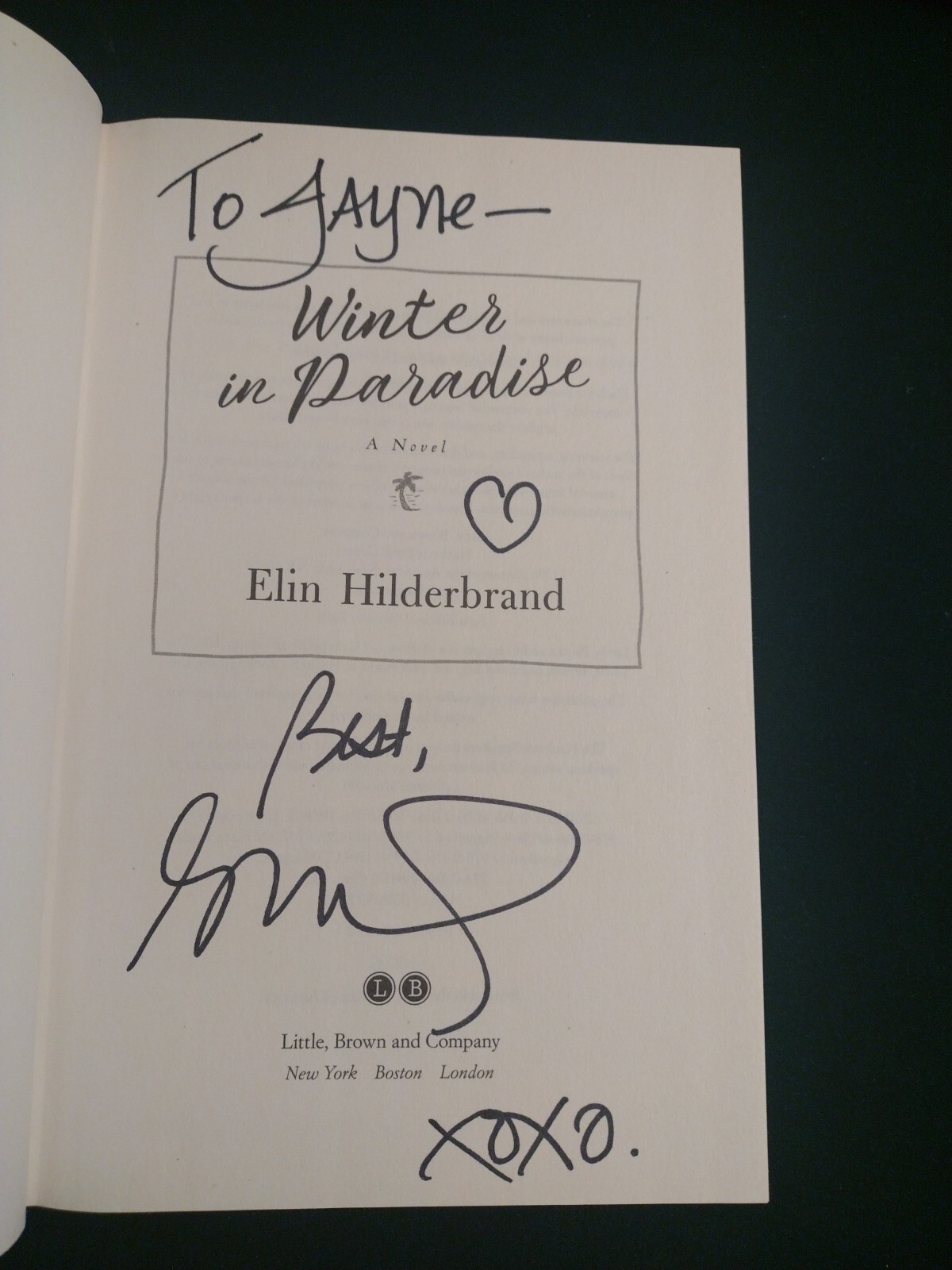 Winter in Paradise by Elin Hilderbrand (2018, HC) 1st Ed Signed & Inscribed
