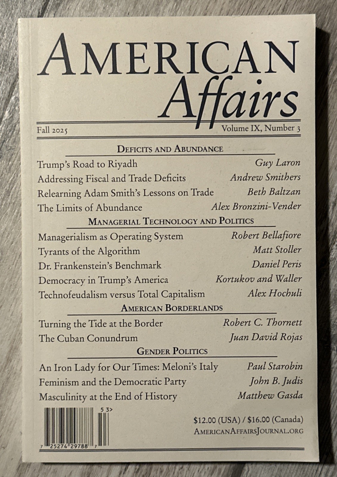 American Affairs Journal Vol IX Number 3 Fall 2025