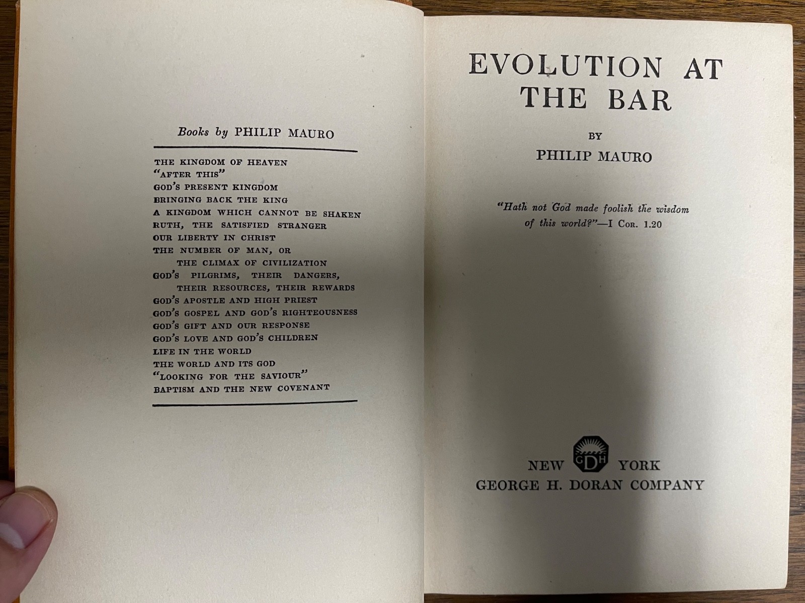 Philip Mauro: Evolution at the Bar (1922 First Edition; George H. Doran Co.)