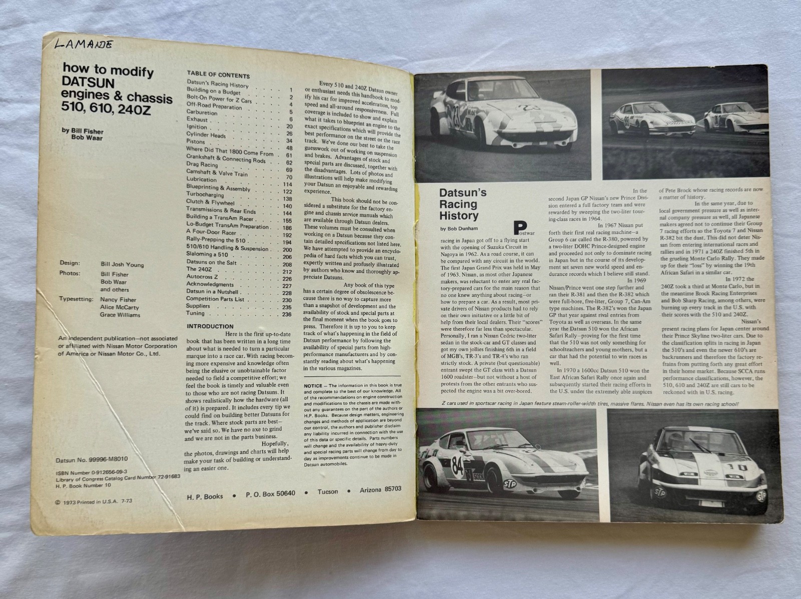 How To Modify Datsun Engines & Chassis 510 610 240z Bill Fisher 1st Edition 1973