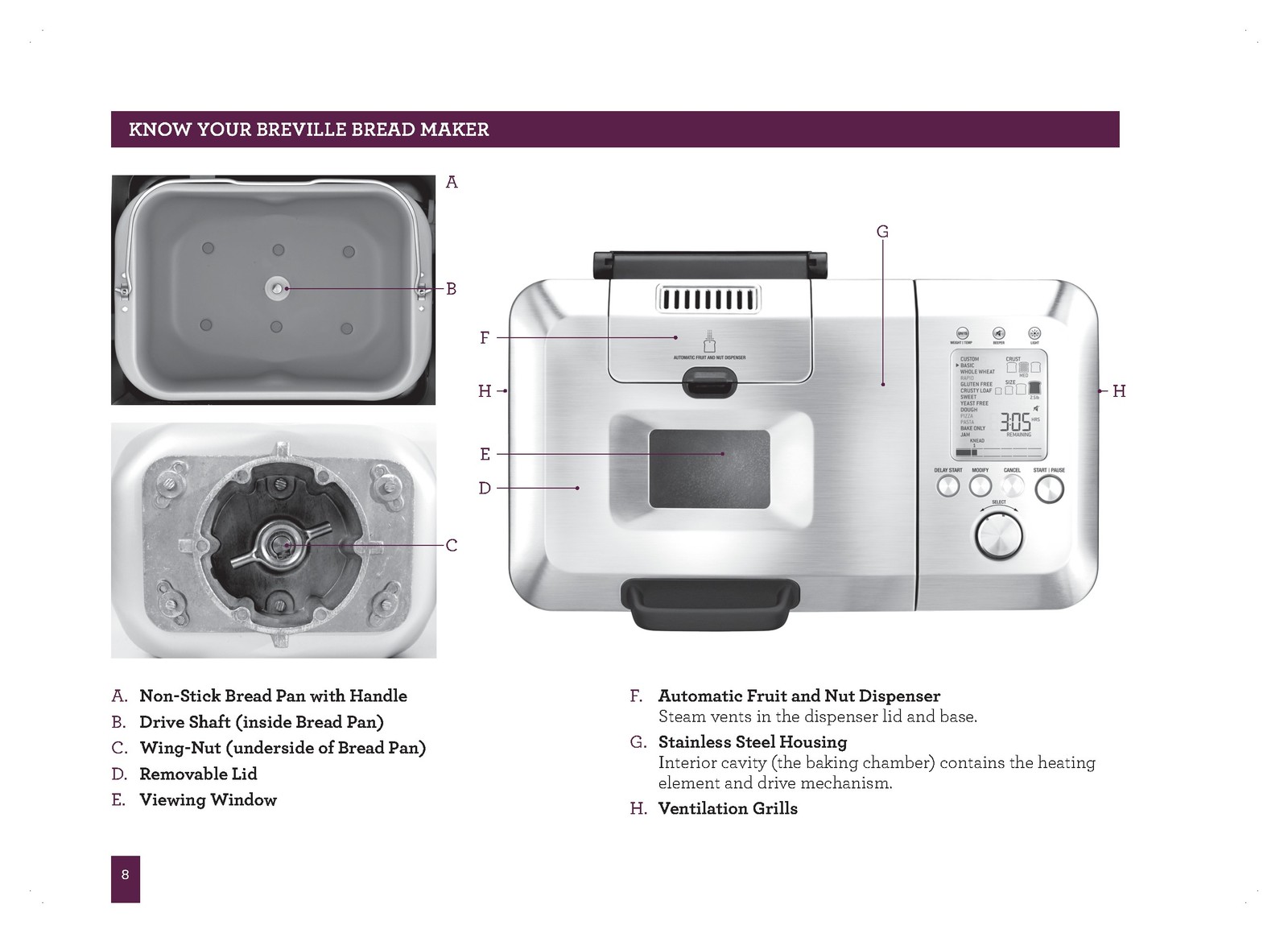 BREVILLE BBM800XL Bread Maker User Manual Operation Guide + Recipes (WIRE BOUND)