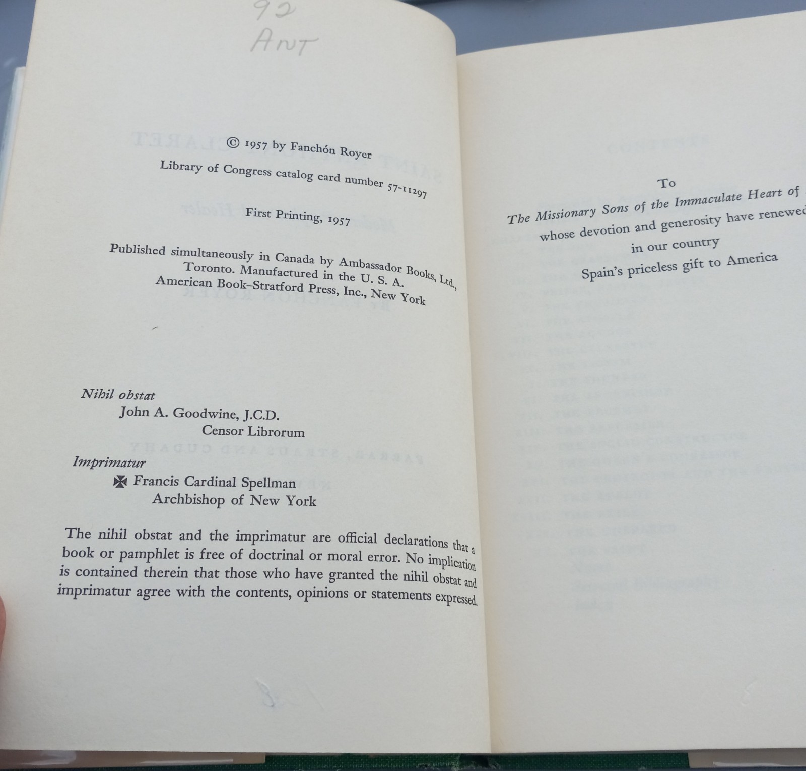 Saint Anthony Claret – Fanchon Royer 1st Printing 1957 HC Farrar Straus Cudahy