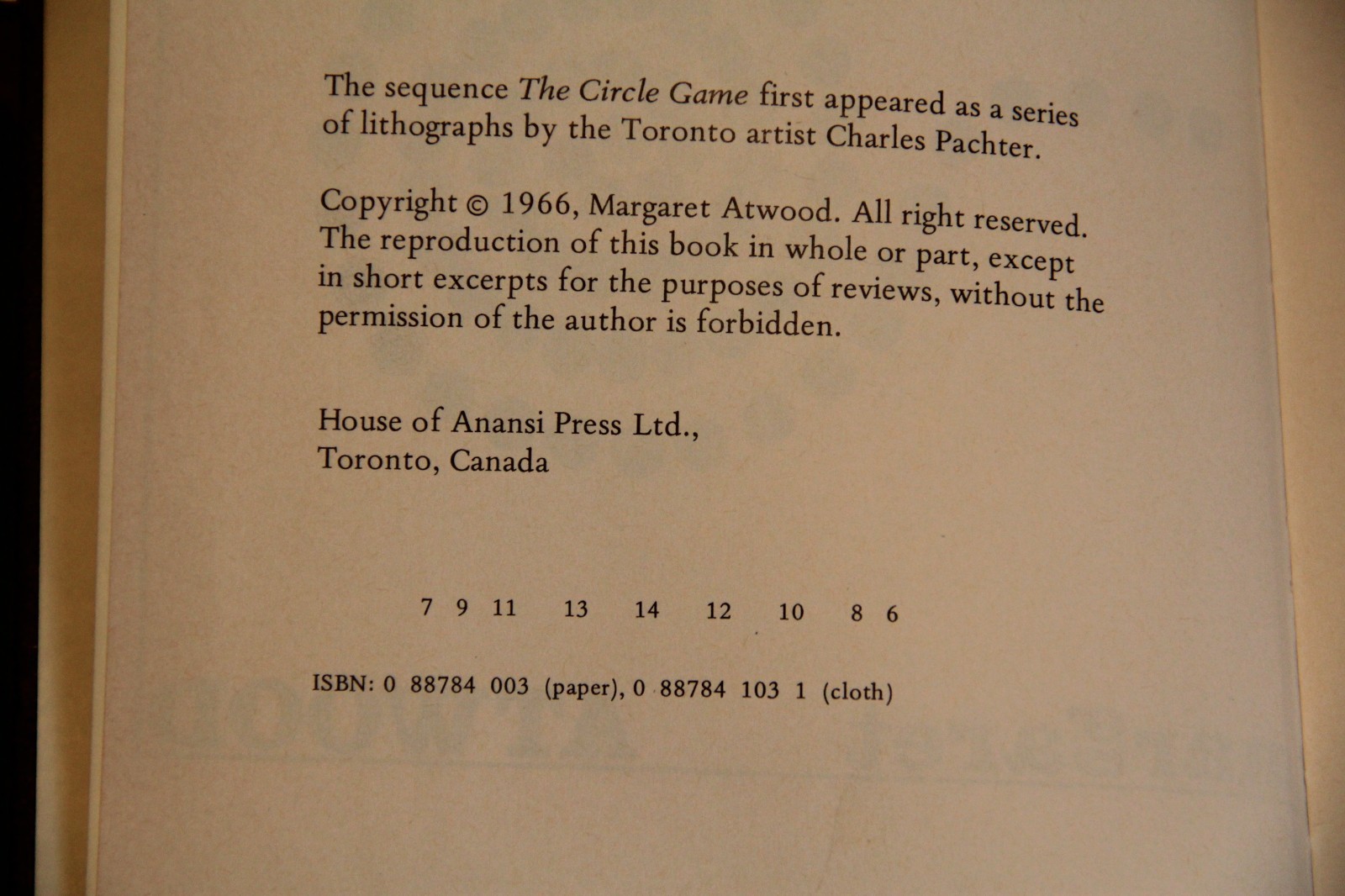The Circle Game, Margaret Atwood, HC, later printing, 1966, signed by author