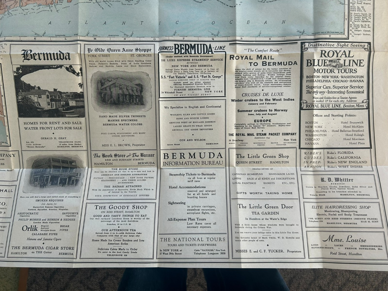 Vintage 1922 Rider’s Standard Map of the Bermuda Islands w/ Fold Out Map