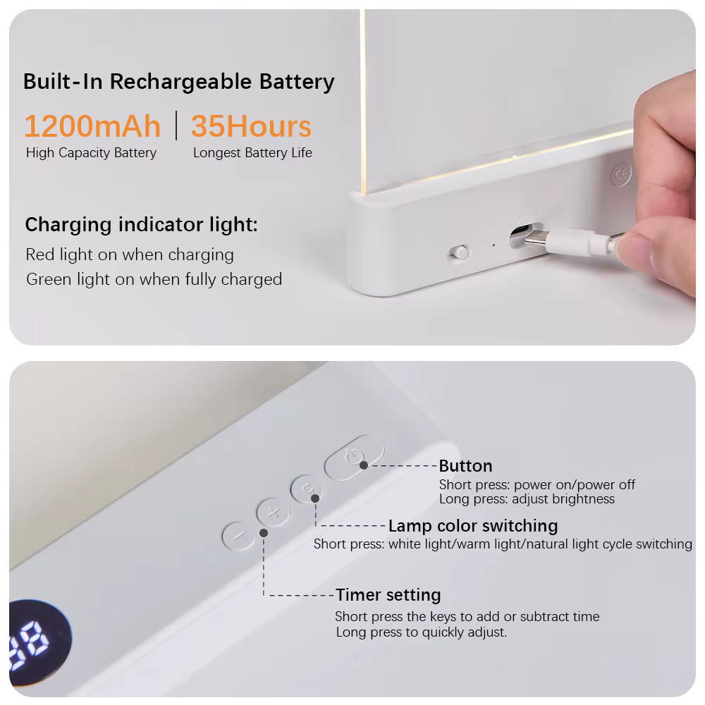 LED Book Light Night Light 2 in 1 USB Rechargeable 3 Color Stepless Dimming