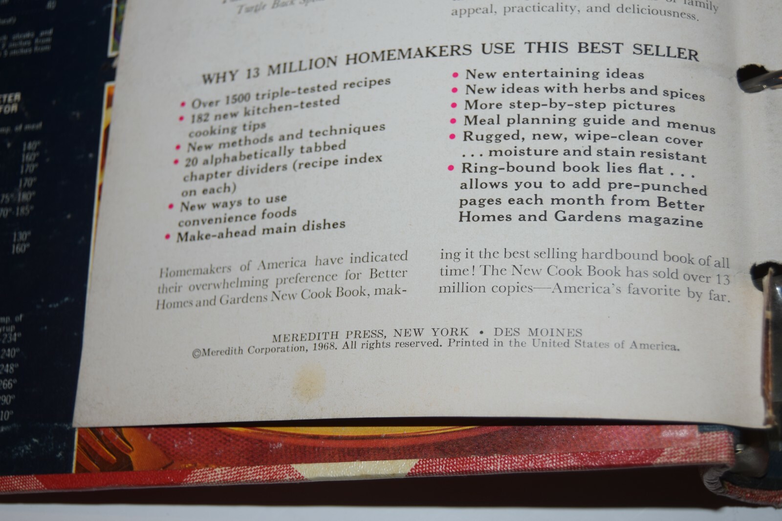 Better Homes and Gardens 1968 Cookbook 5 ring binder 400 pages
