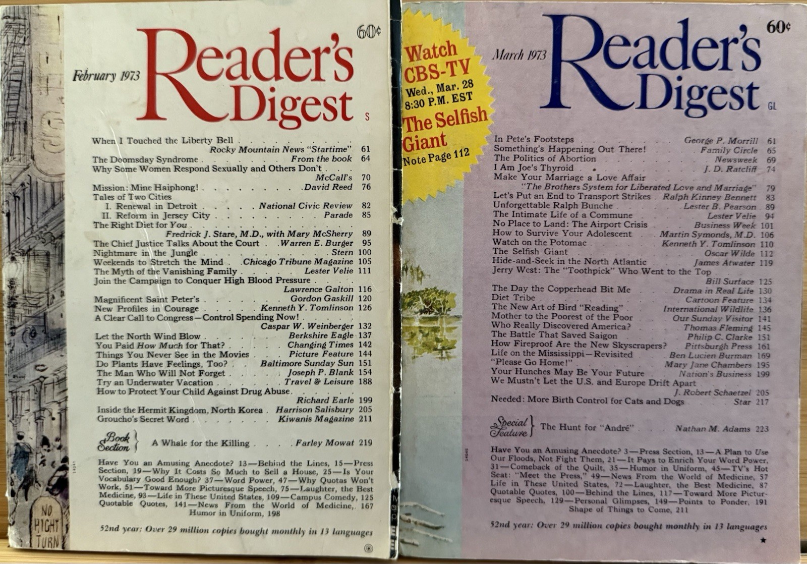 1973 February March READER’S DIGEST MAGAZINE Vintage Retro Timeless Short Story
