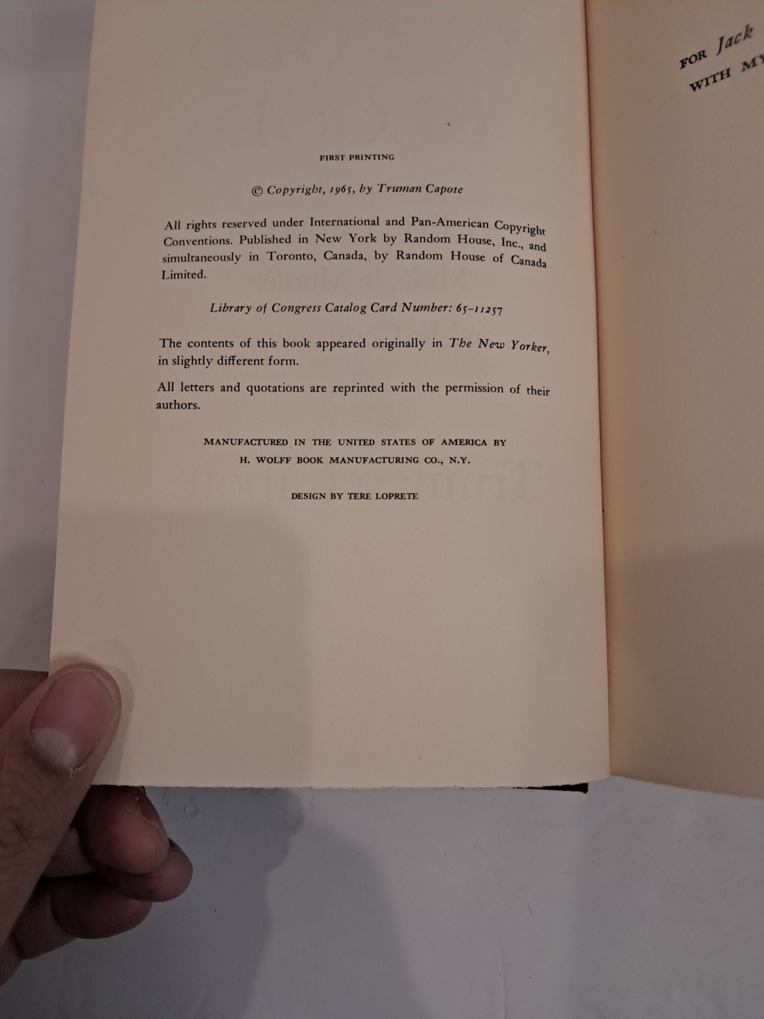 In Cold Blood by Truman Capote (1965) 1st Edition, 1st Printing Hardcover C4