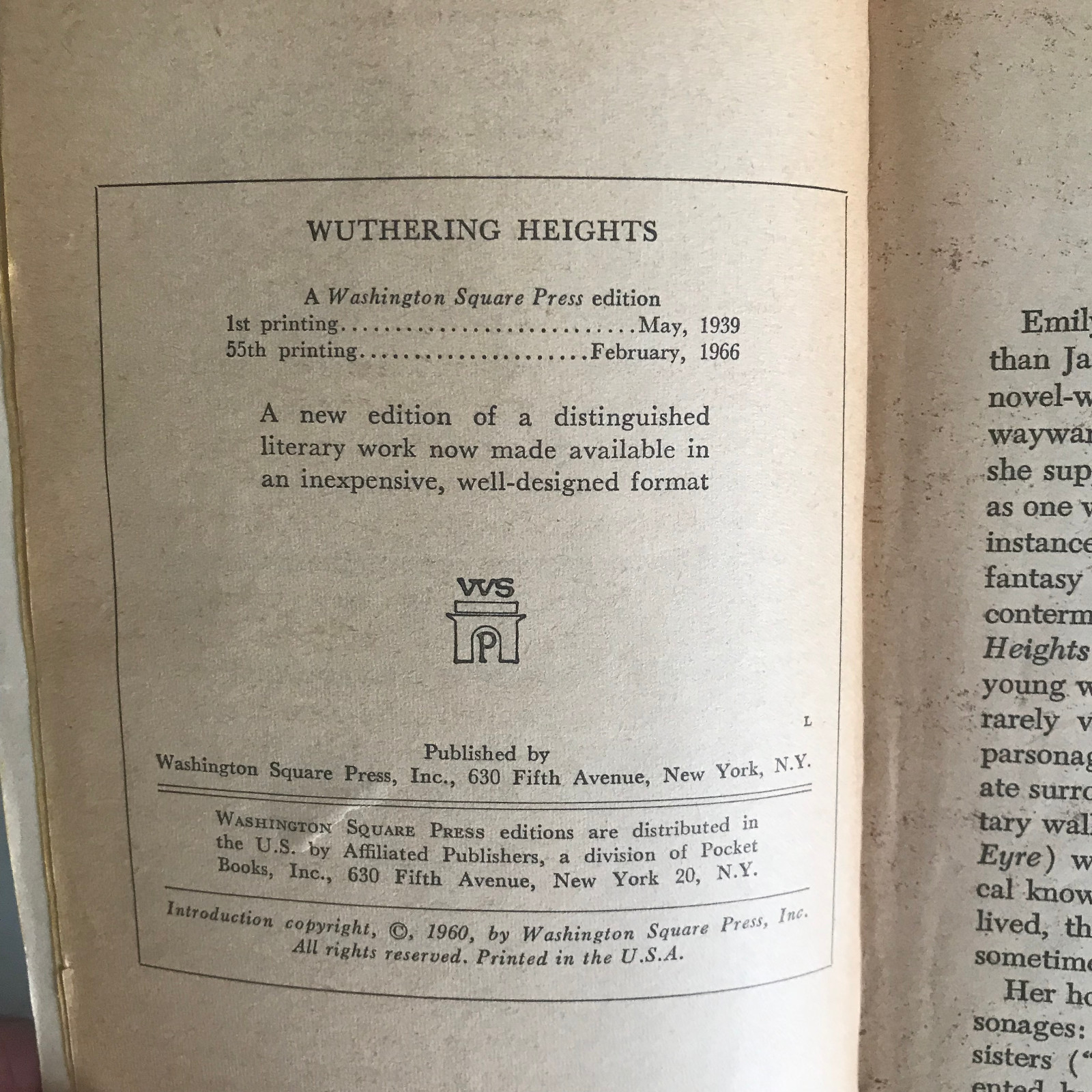 Wuthering Heights by Emily Bronte Vintage A Washington Square Press Paperback