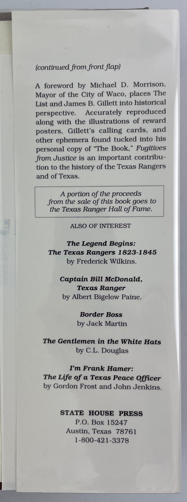 Fugitives from Justice : The Notebook of Texas Ranger Sergeant James B. Gillett