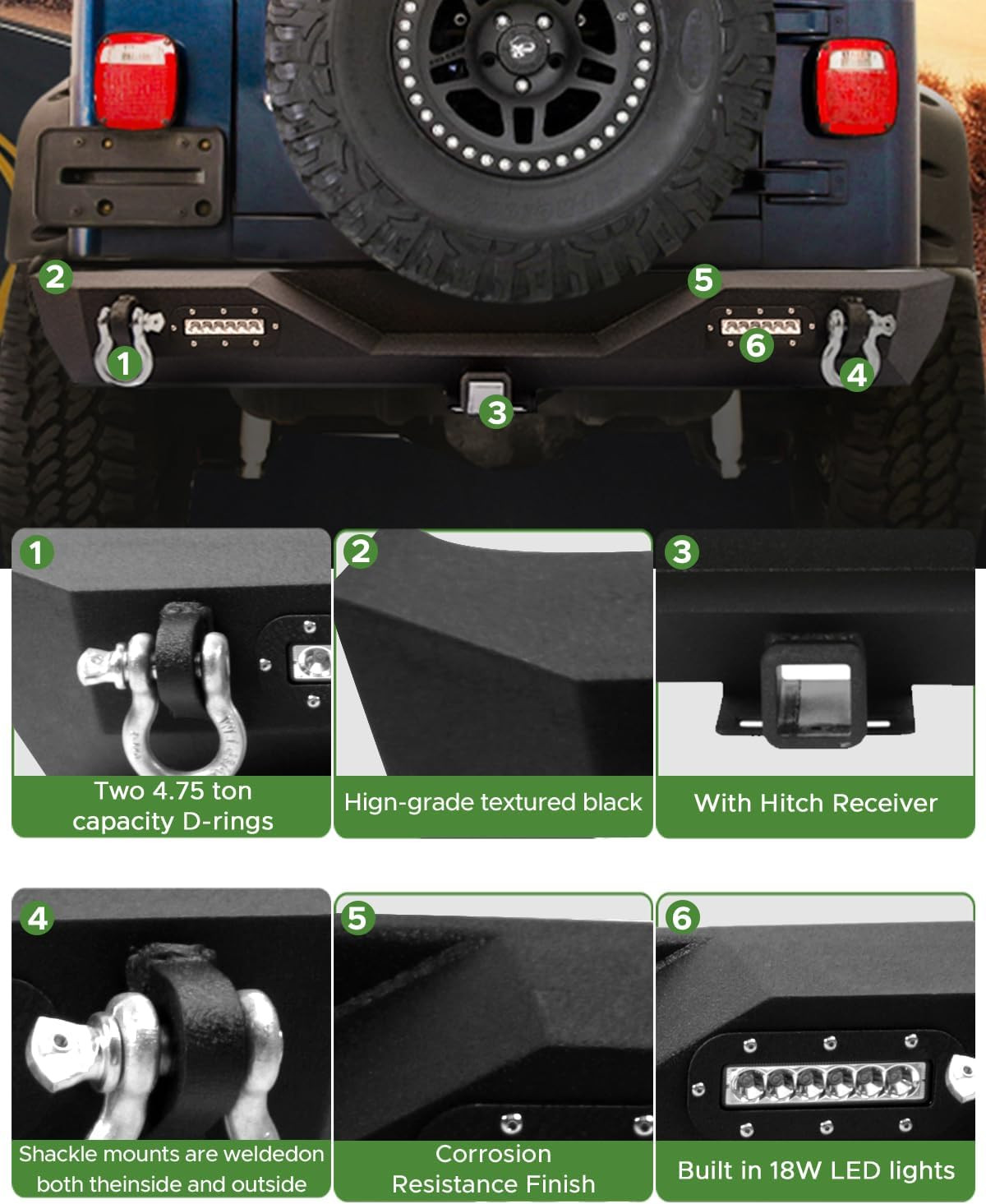 OffRoad Front and Rear Bumper Combo Fits for Jeep Wrangler TJ YJ 1987200 G2U