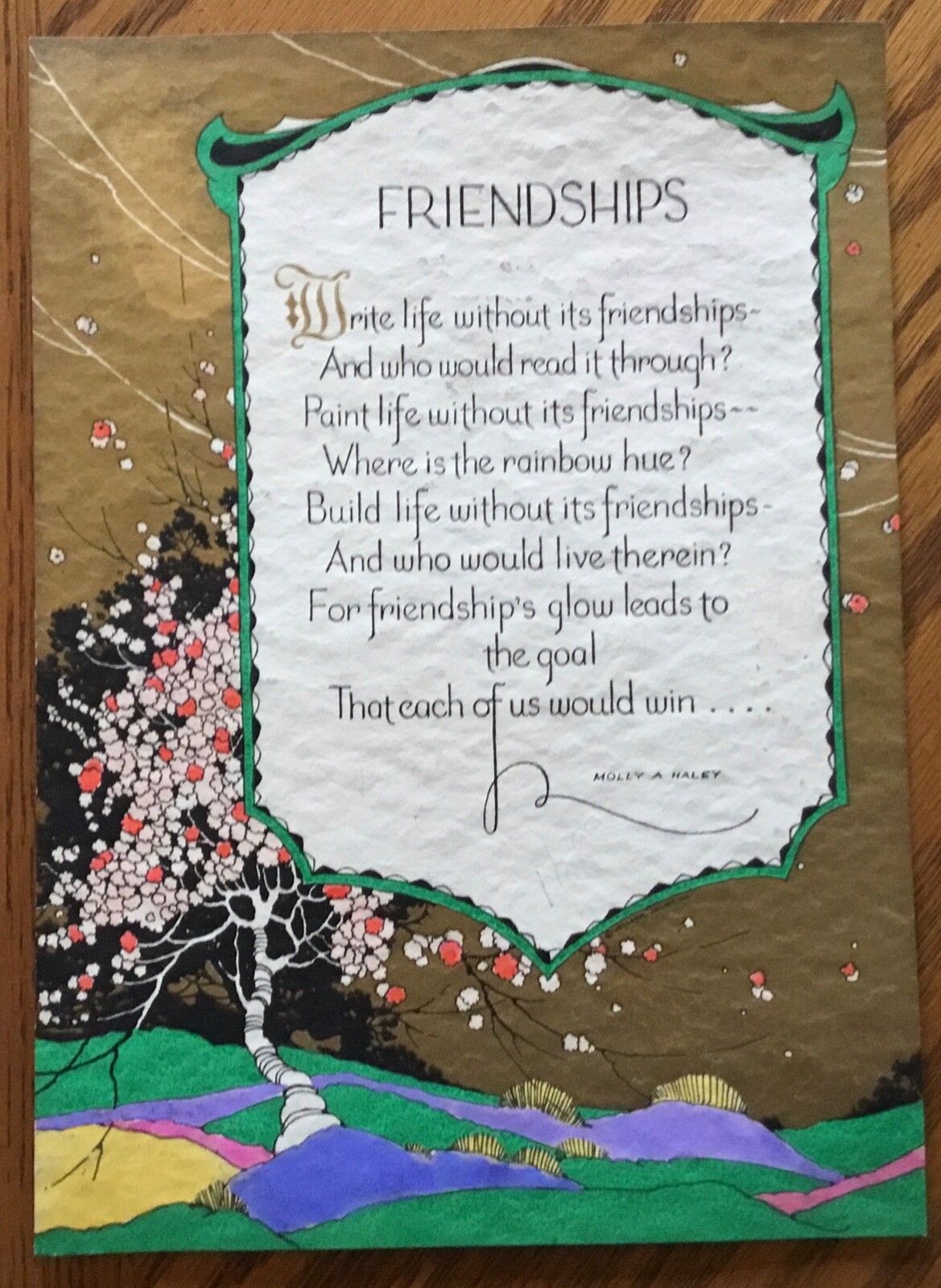 Rare VG 1920s Volland Salesman Friendship Tree 6.5 X 9 inches Greeting Card