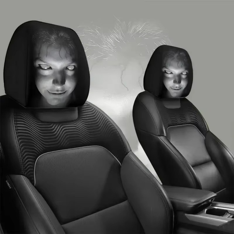 2pcs Ghost Face Headrest Covers,Scary Face Printing Auto Seat Universal Elastic