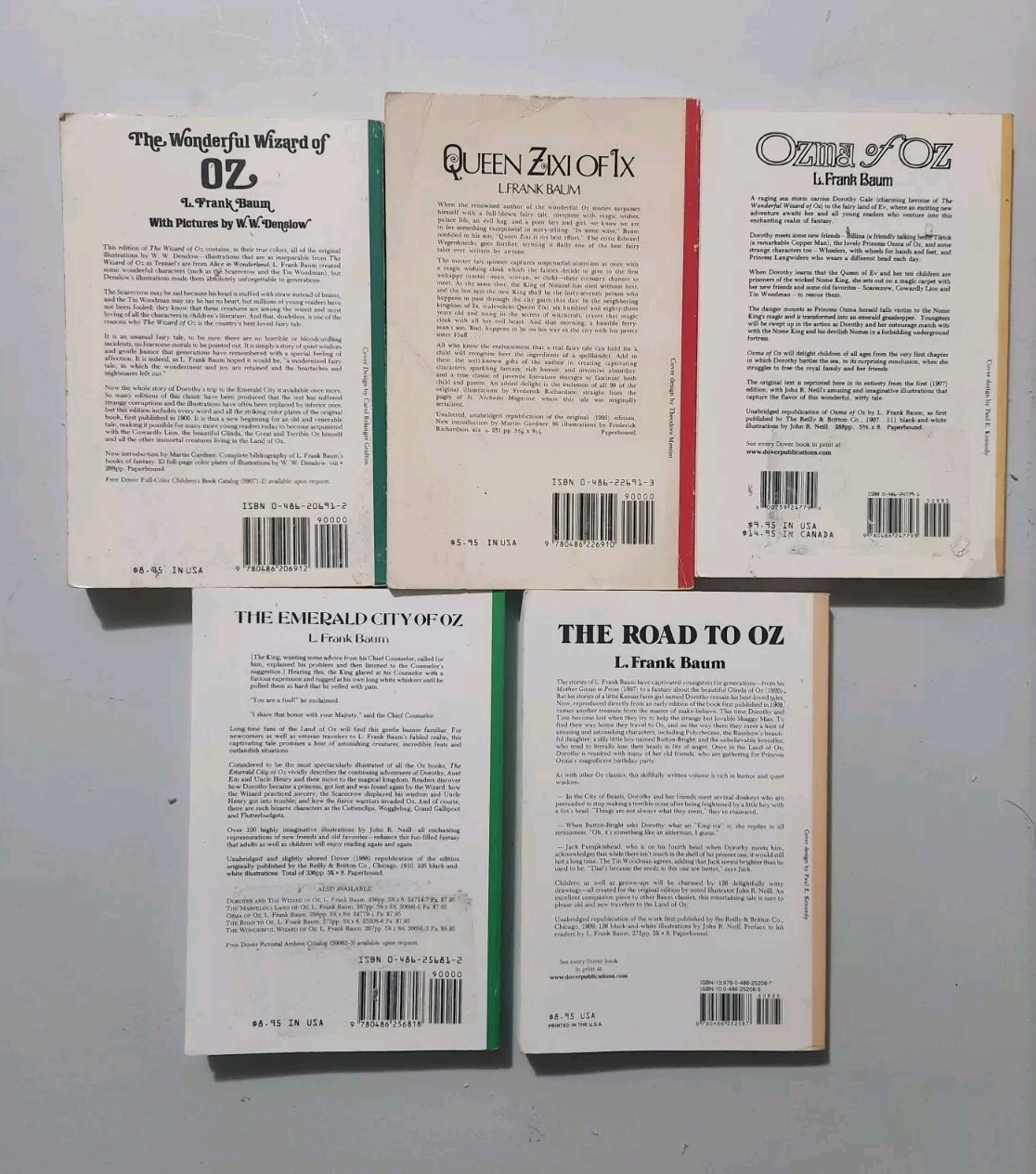 Lot Of 5 Oz Books By L Frank Baum / Vintage Paperback books