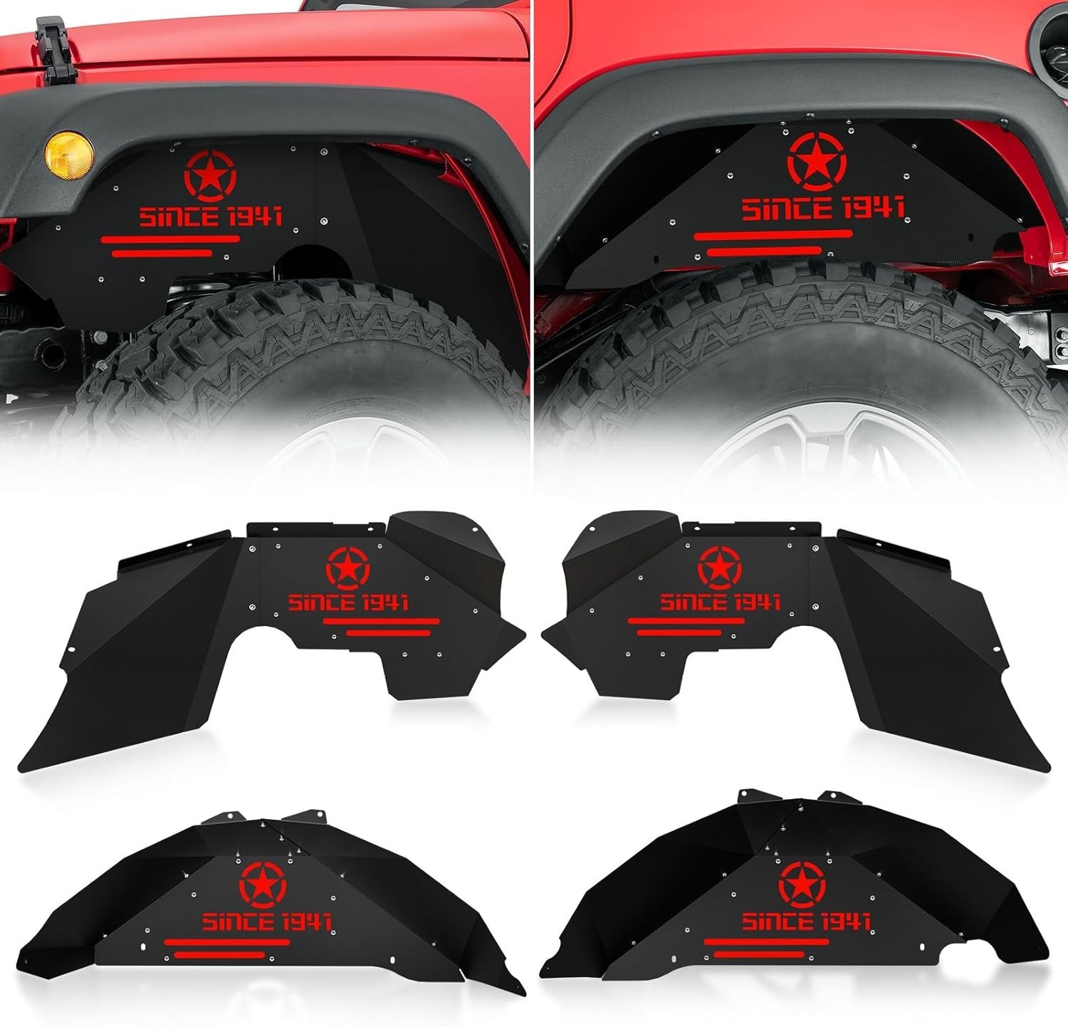 Front & Rear Inner Fender Liners Compatible with 2007-2018 Jeep Wrangler JK &…