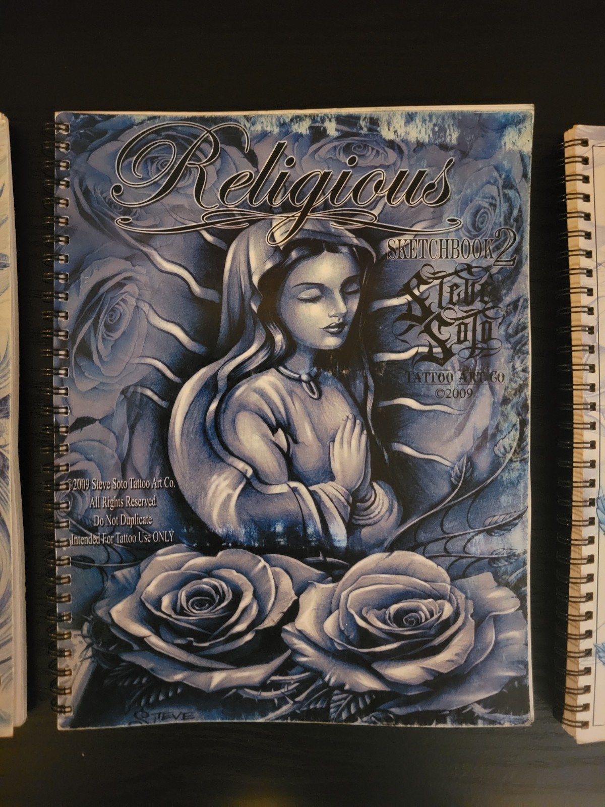 3 RELIGIOUS/MUERTOS SPIRAL BOUND TATTOO SKETCHBOOKS by: STEVE SOTO, 2008-9