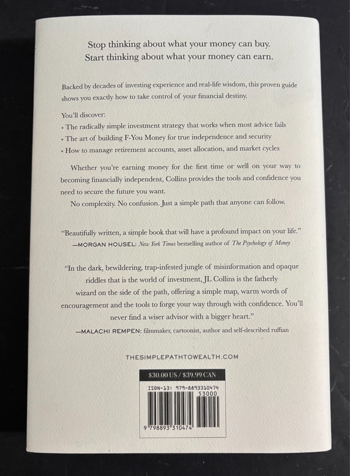 The Simple Path To Wealth: Your Road Map Financial Independence Rich Free Life