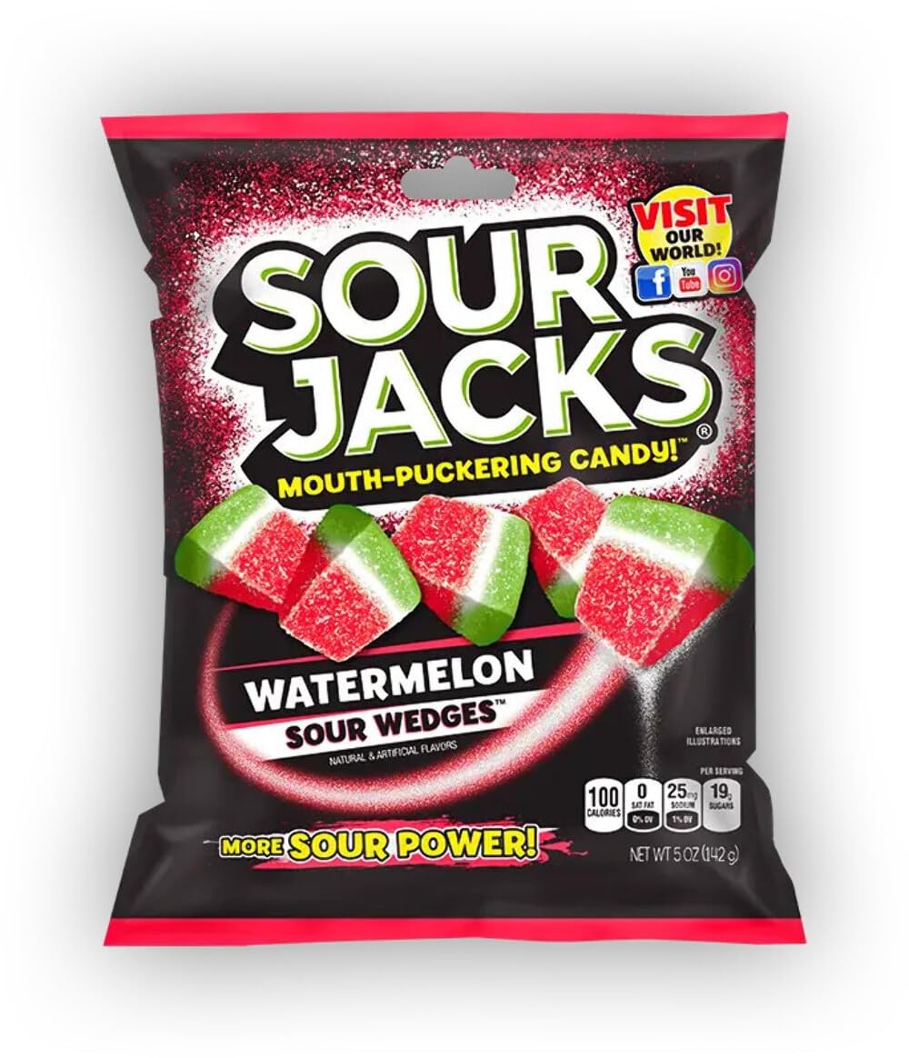 Sour Jacks Watermelon Sugar Candy Pack 5 Ounce Chewy Sweet Sour Treats