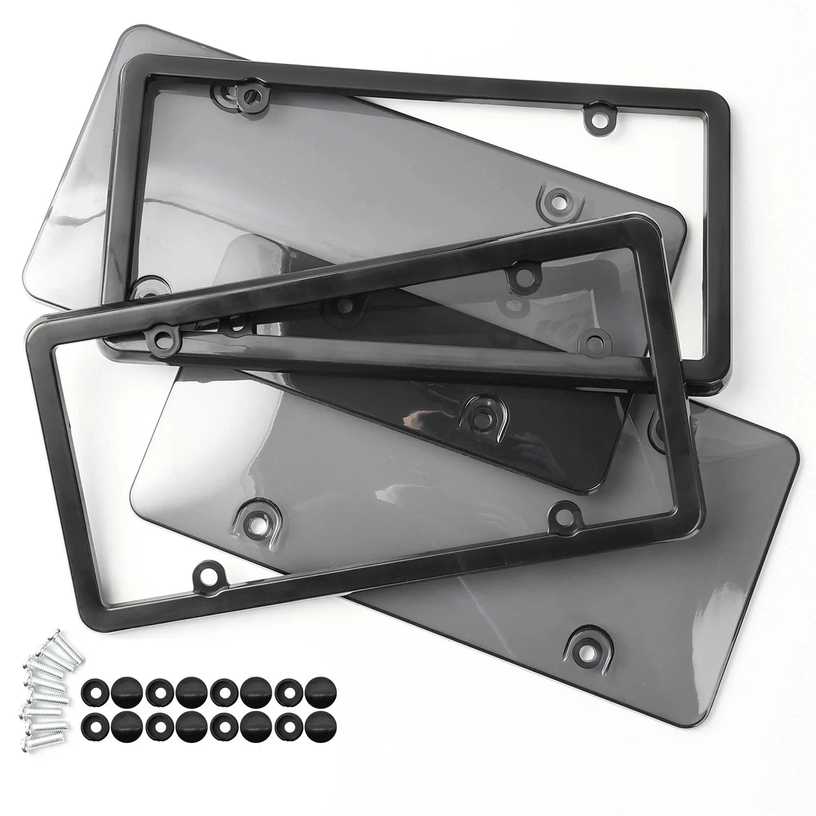 2PACK License Plate Covers+Frames Auto Tag Shield Protector Front Rear US STOCK